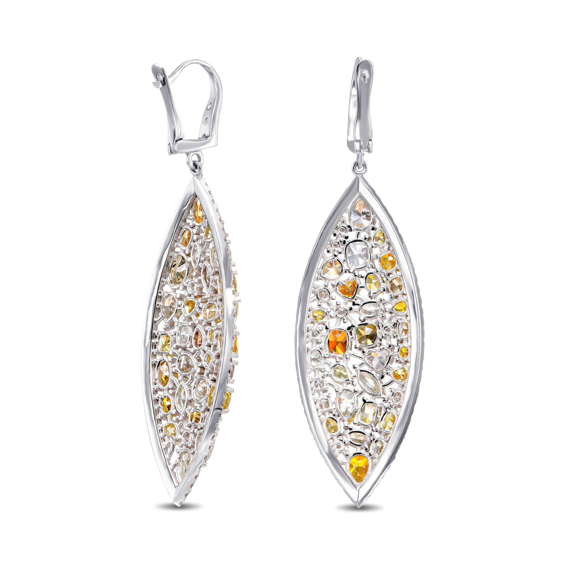 KEINE RESERVE!  -  11,55cttw Ausgefallene farbige Diamanten - 14 kt. Weißgold - Ohrringe Damen im Angebot