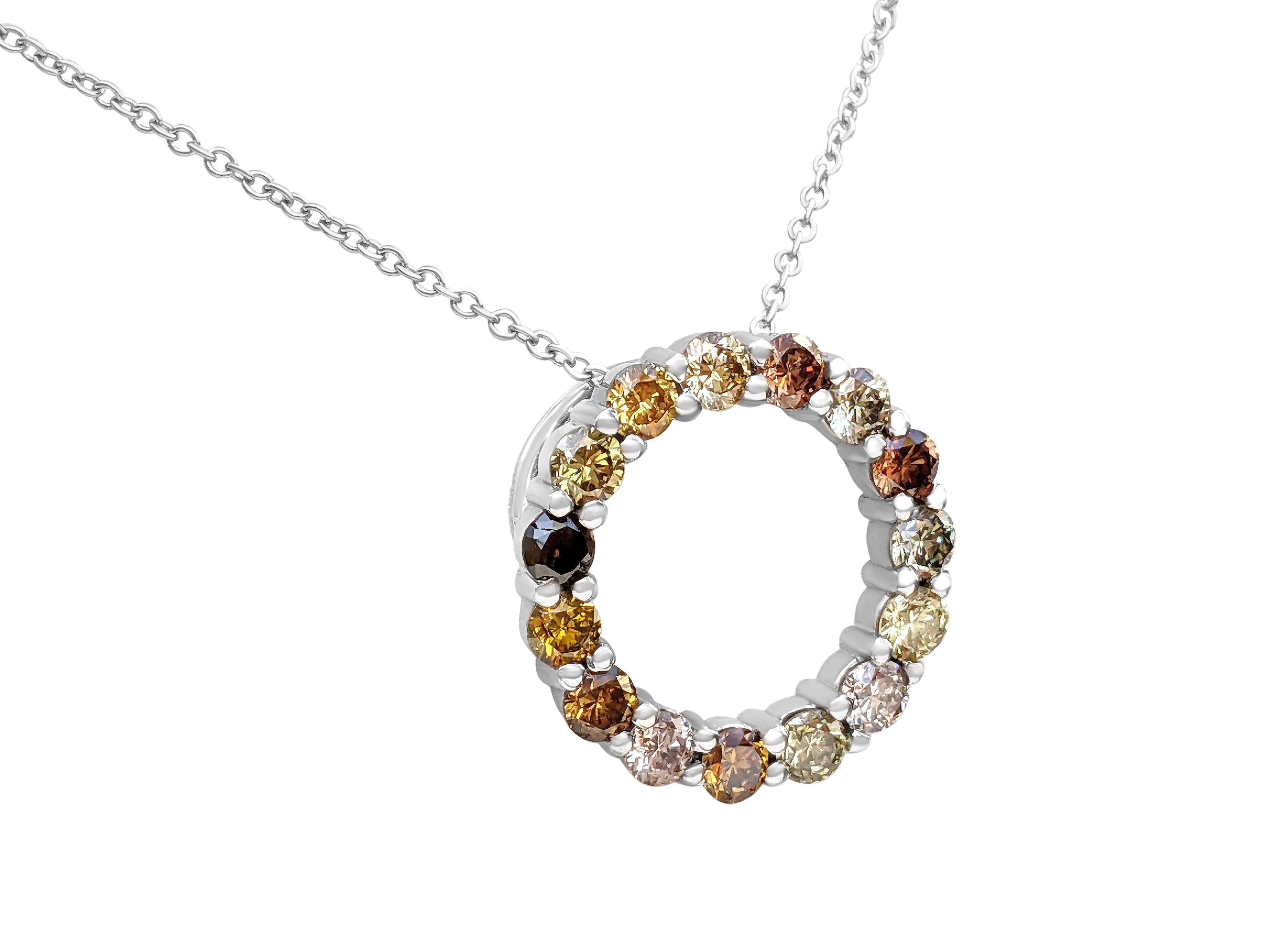 Art Deco $1 No Reserve! 1.16 Cttw Fancy Color Diamonds, 14k White Gold Necklace
