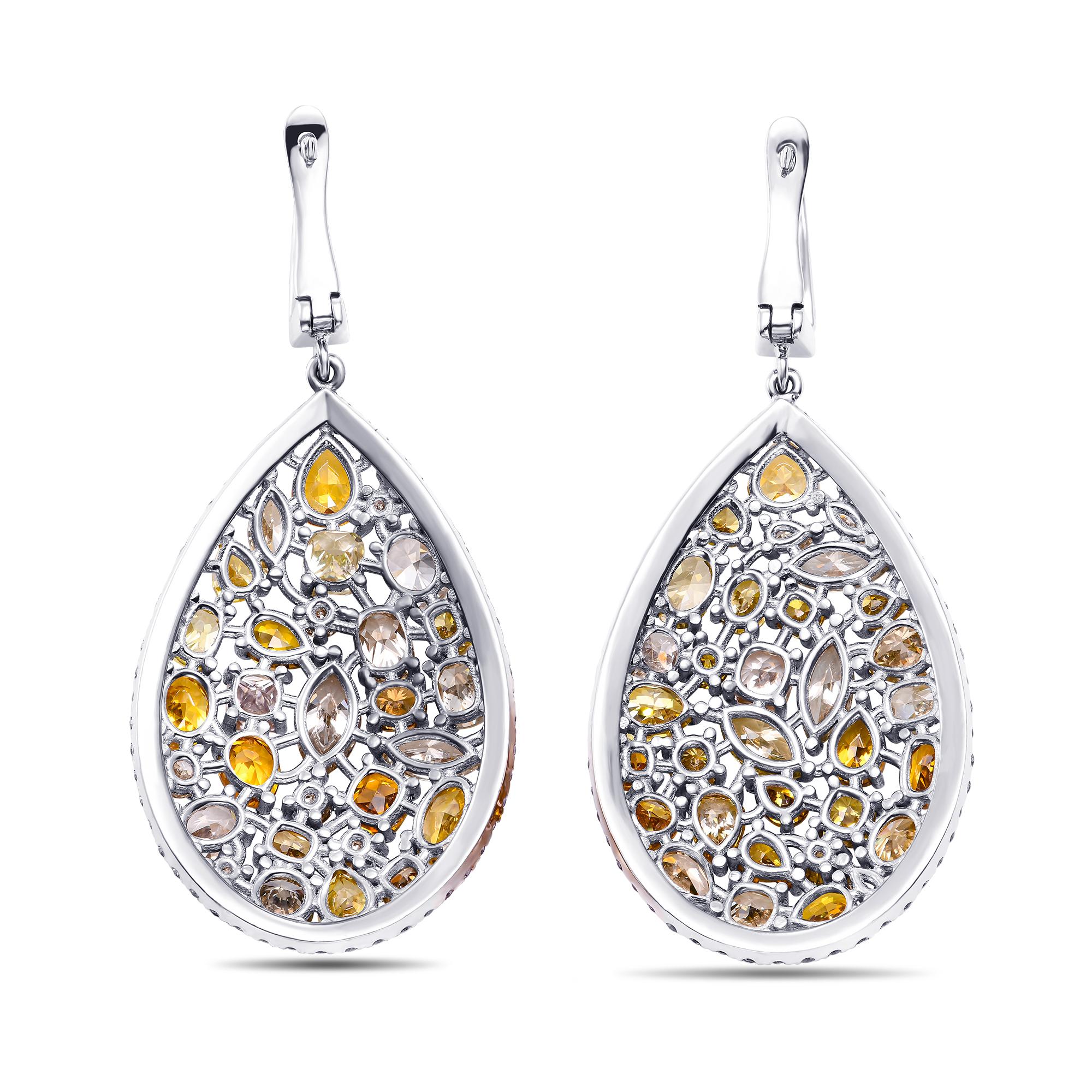 KEINE RESERVE!  -  11,60cttw Ausgefallene farbige Diamanten - 14K Weißgold Ohrringe  (Art déco) im Angebot