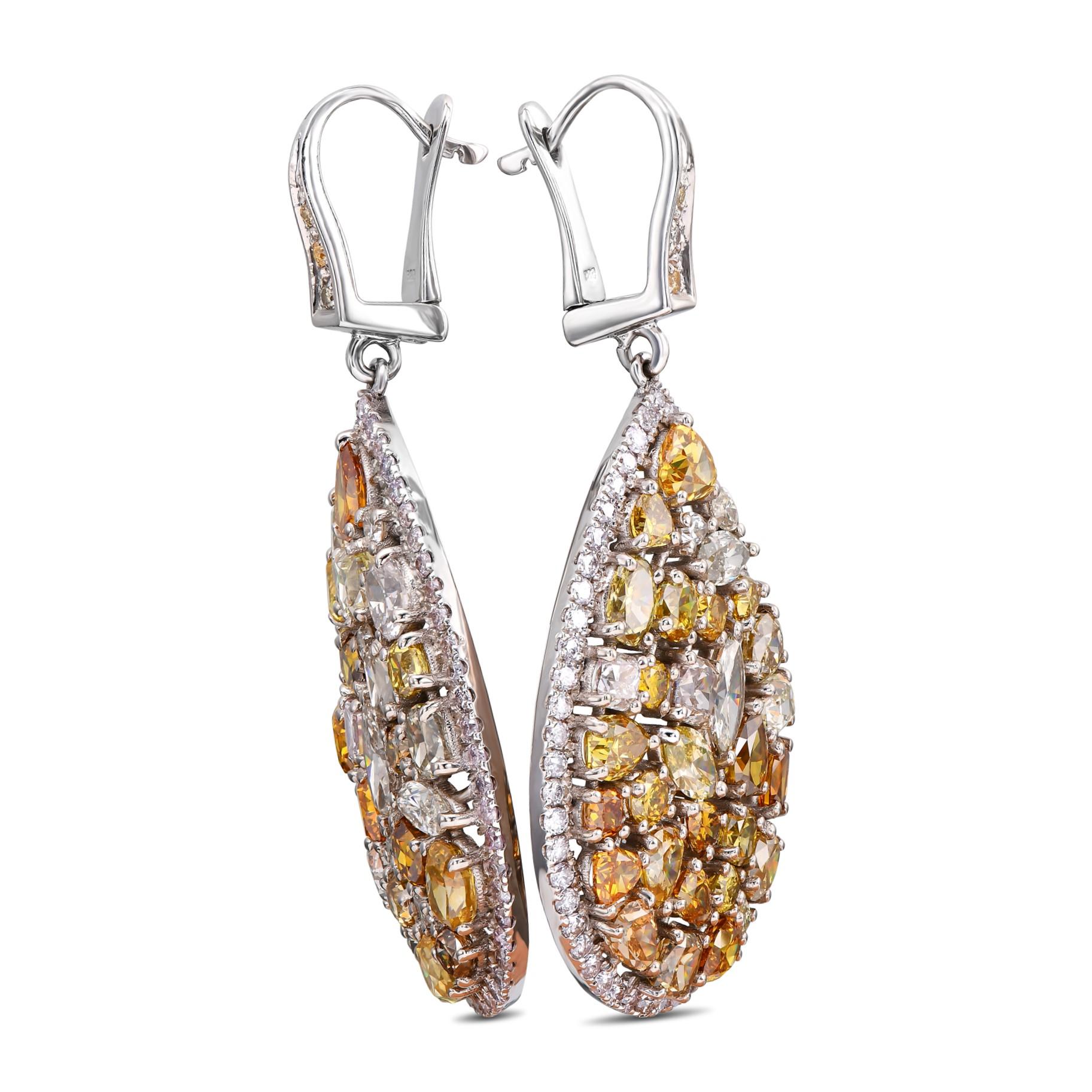 Art Deco NO RESERVE!  -  11.60cttw Fancy Color Diamonds - 14K White Gold Earrings  For Sale