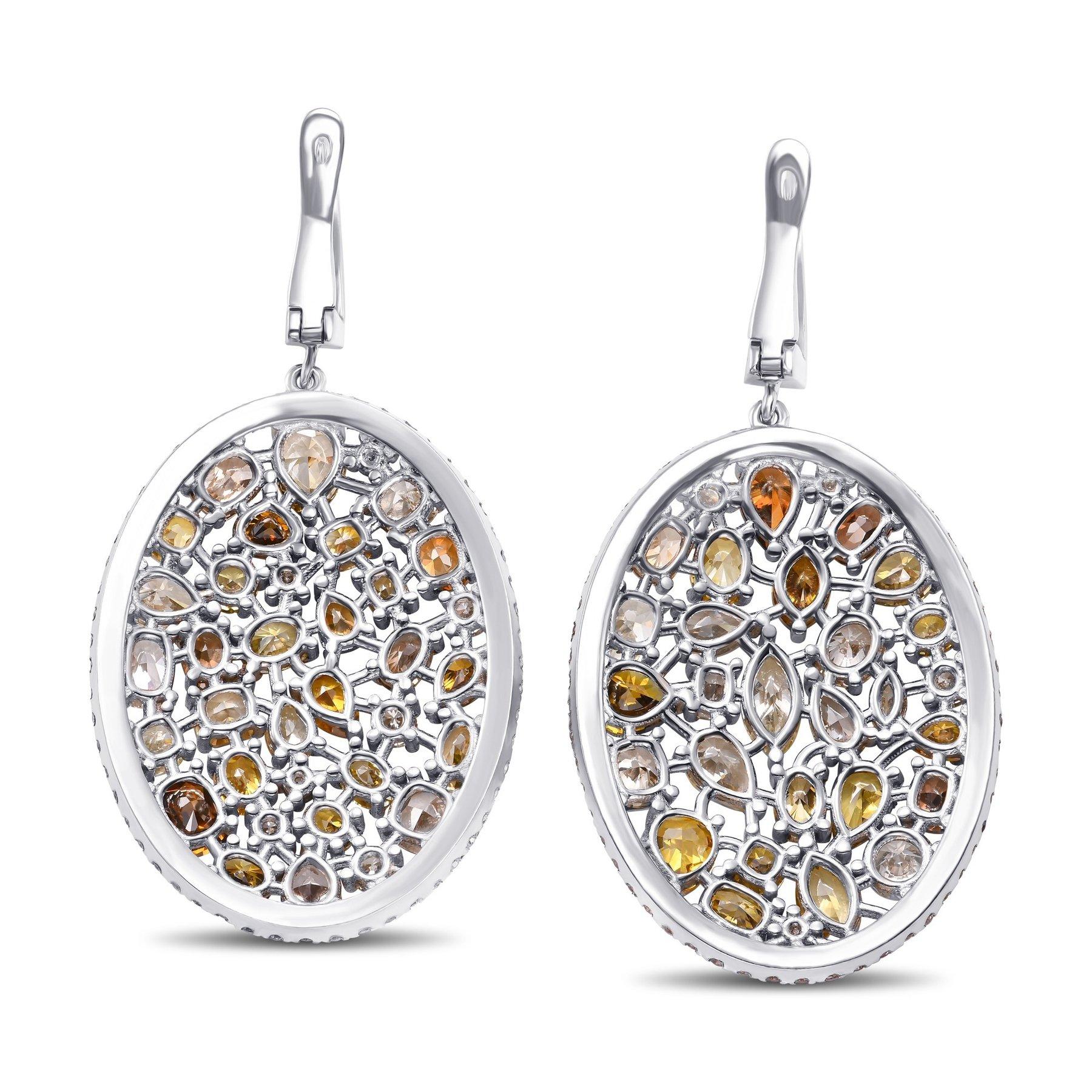 KEINE RESERVE!  -  11,75cttw Ausgefallene farbige Diamanten - 14K Weißgold Ohrringe (Art déco) im Angebot