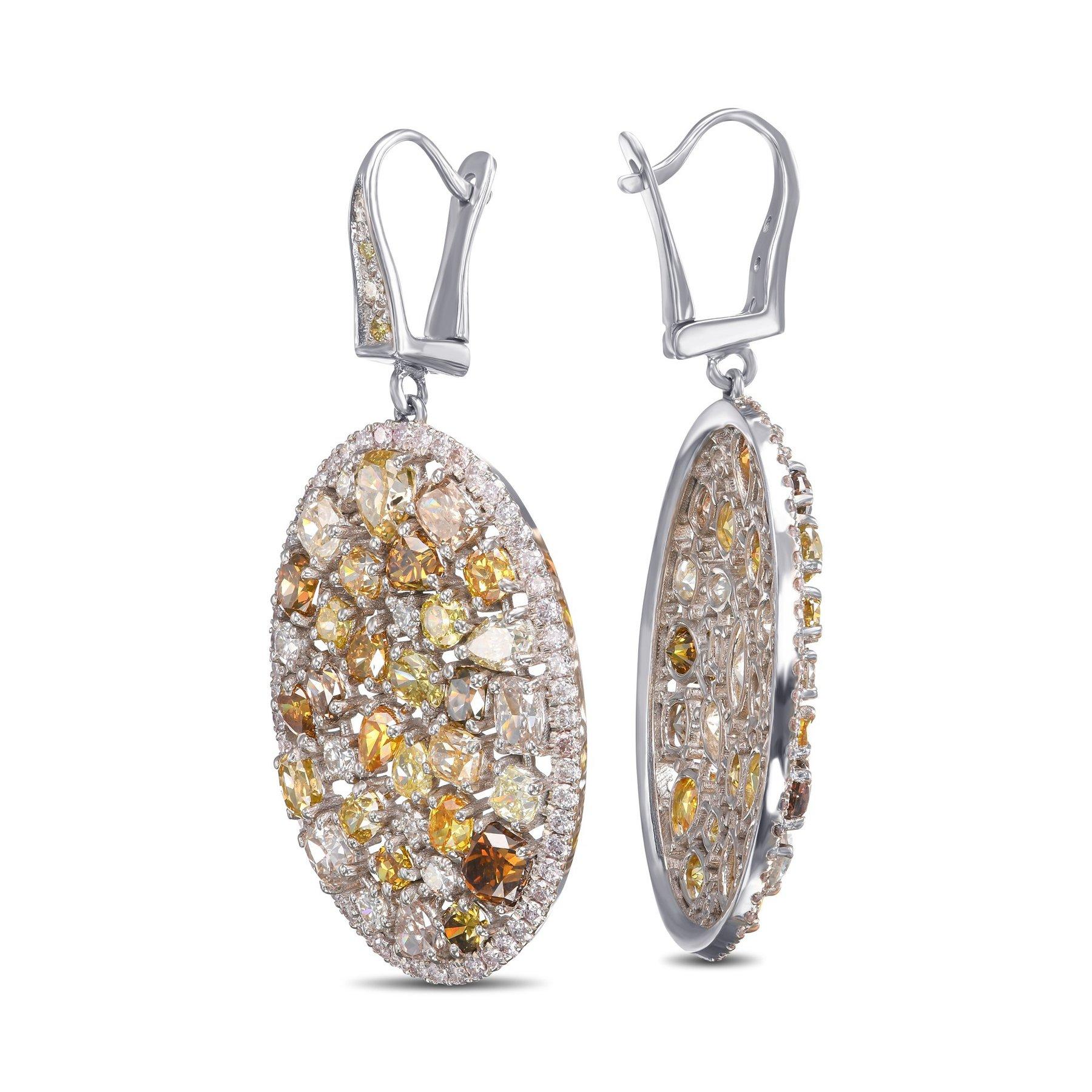 KEINE RESERVE!  -  11,75cttw Ausgefallene farbige Diamanten - 14K Weißgold Ohrringe (Rundschliff) im Angebot