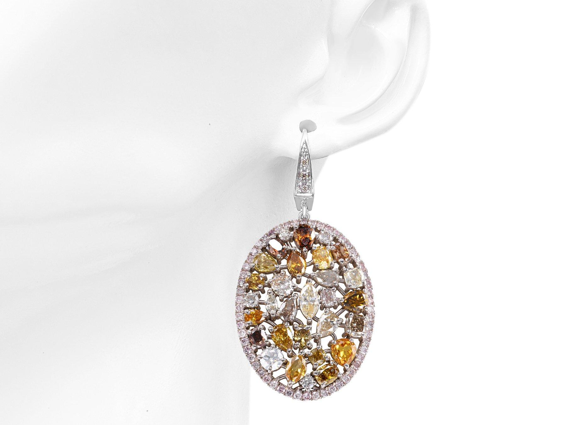 KEINE RESERVE!  -  11,75cttw Ausgefallene farbige Diamanten - 14K Weißgold Ohrringe im Zustand „Neu“ im Angebot in Ramat Gan, IL