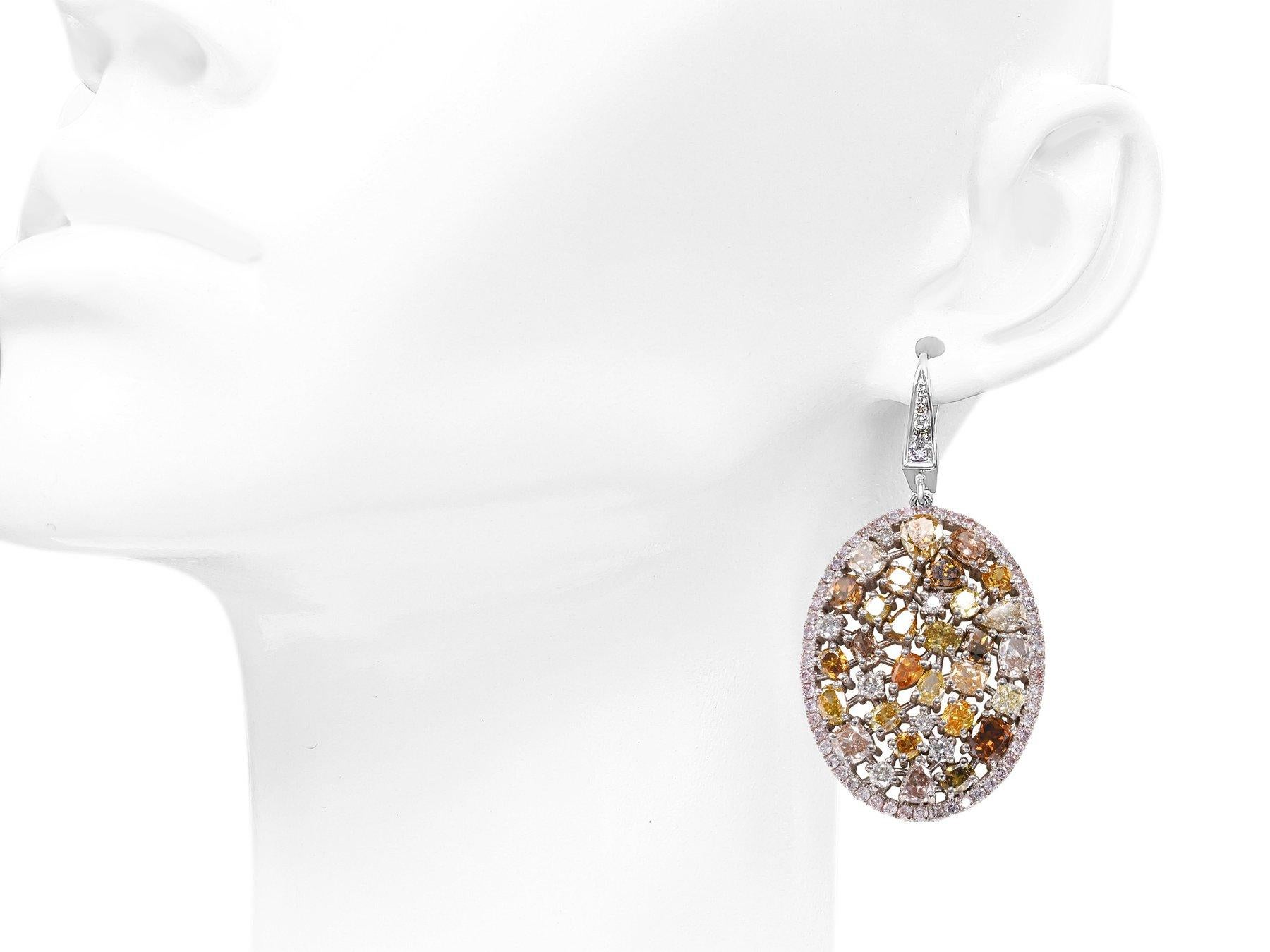KEINE RESERVE!  -  11,75cttw Ausgefallene farbige Diamanten - 14K Weißgold Ohrringe Damen im Angebot