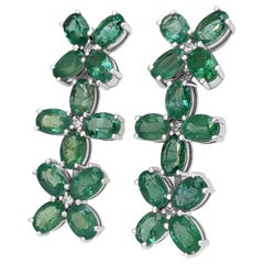 white gold stud earrings no stone NO RESERVE - 11.79Ct Emerald and 0.15 Carat Diamonds, 14K White Gold Earrings