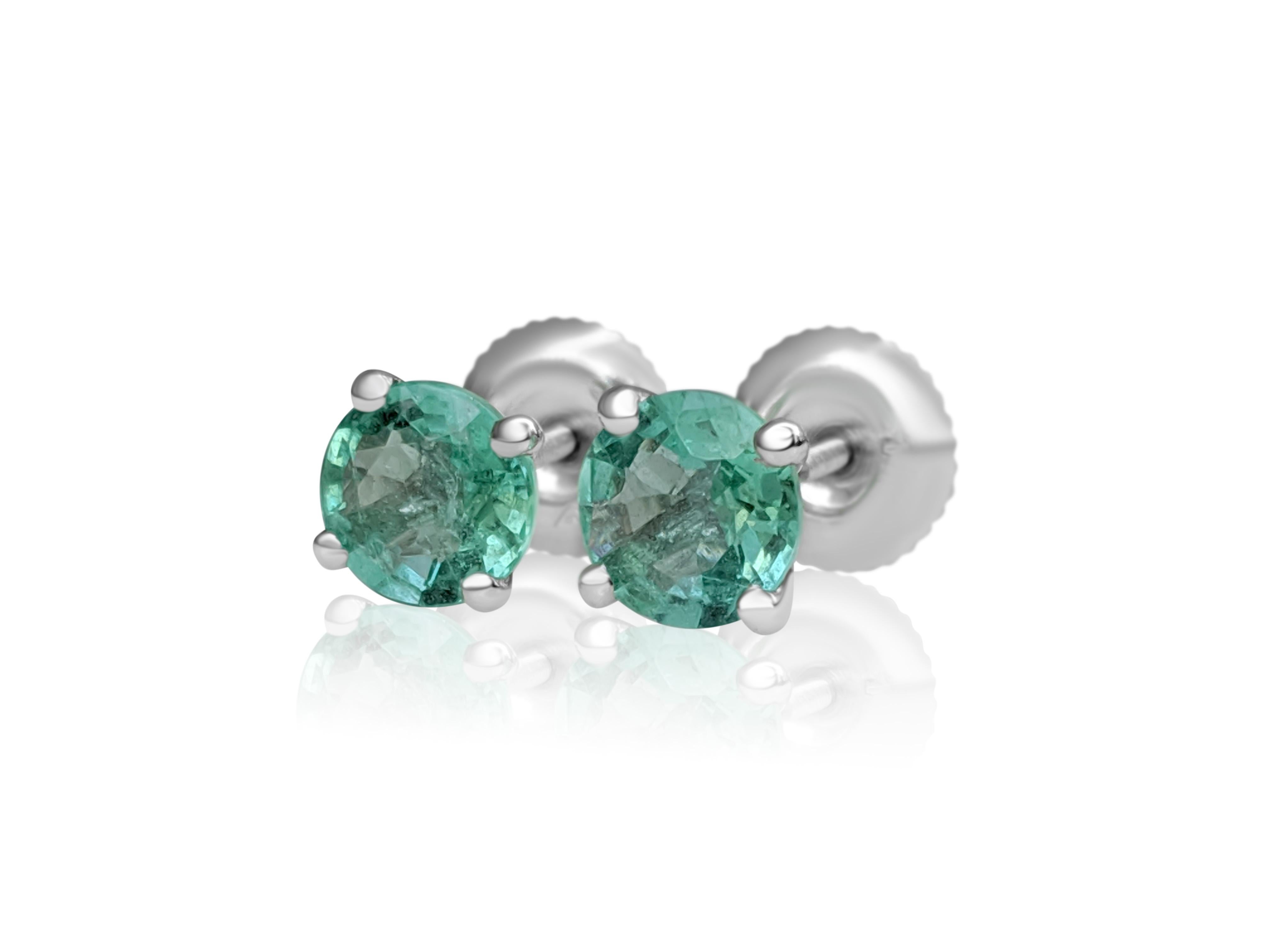 Art Deco NO RESERVE! 1.20 Ct Emerald - 14 kt. White gold - Earrings For Sale
