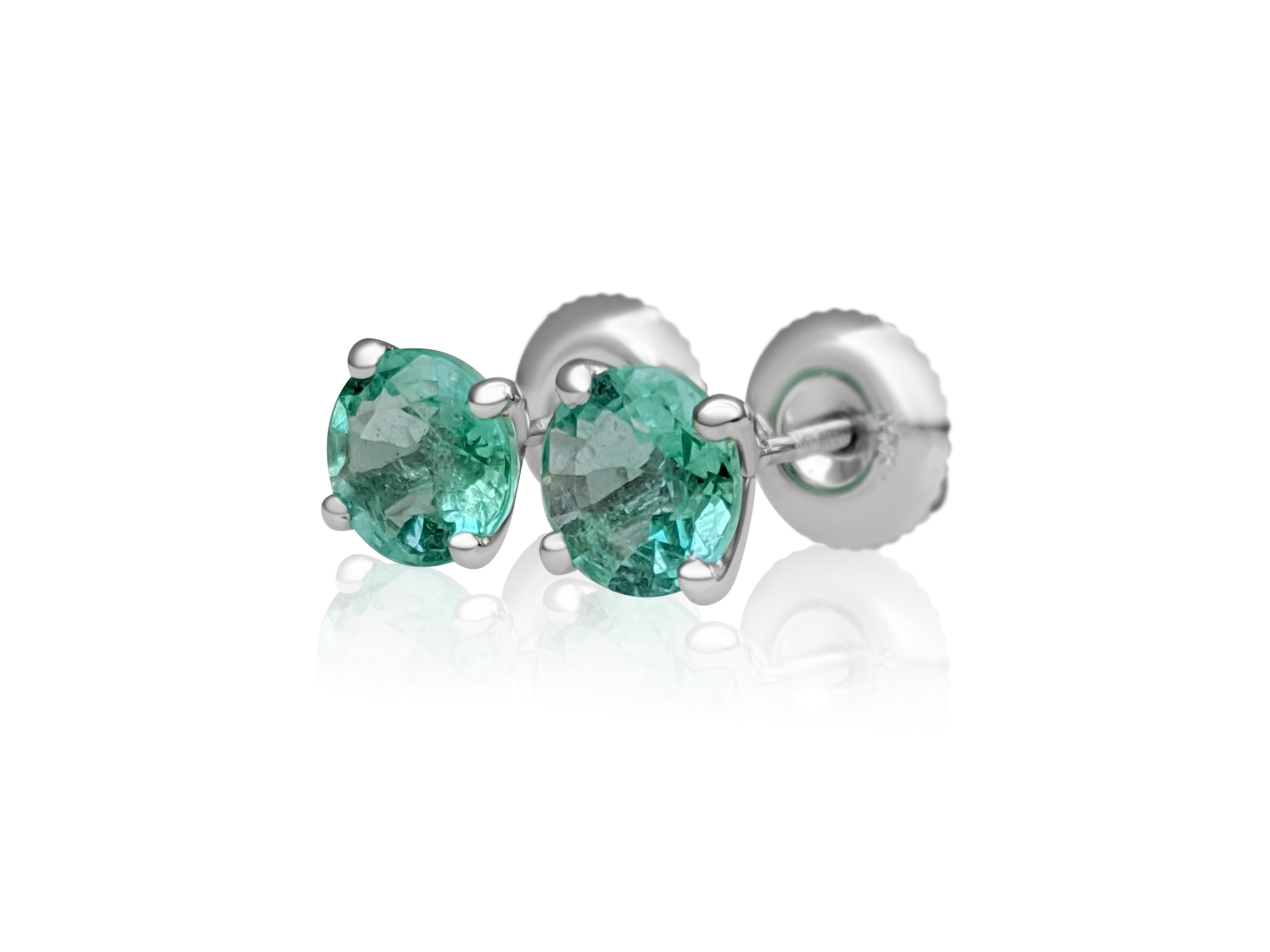 Round Cut NO RESERVE! 1.20 Ct Emerald - 14 kt. White gold - Earrings