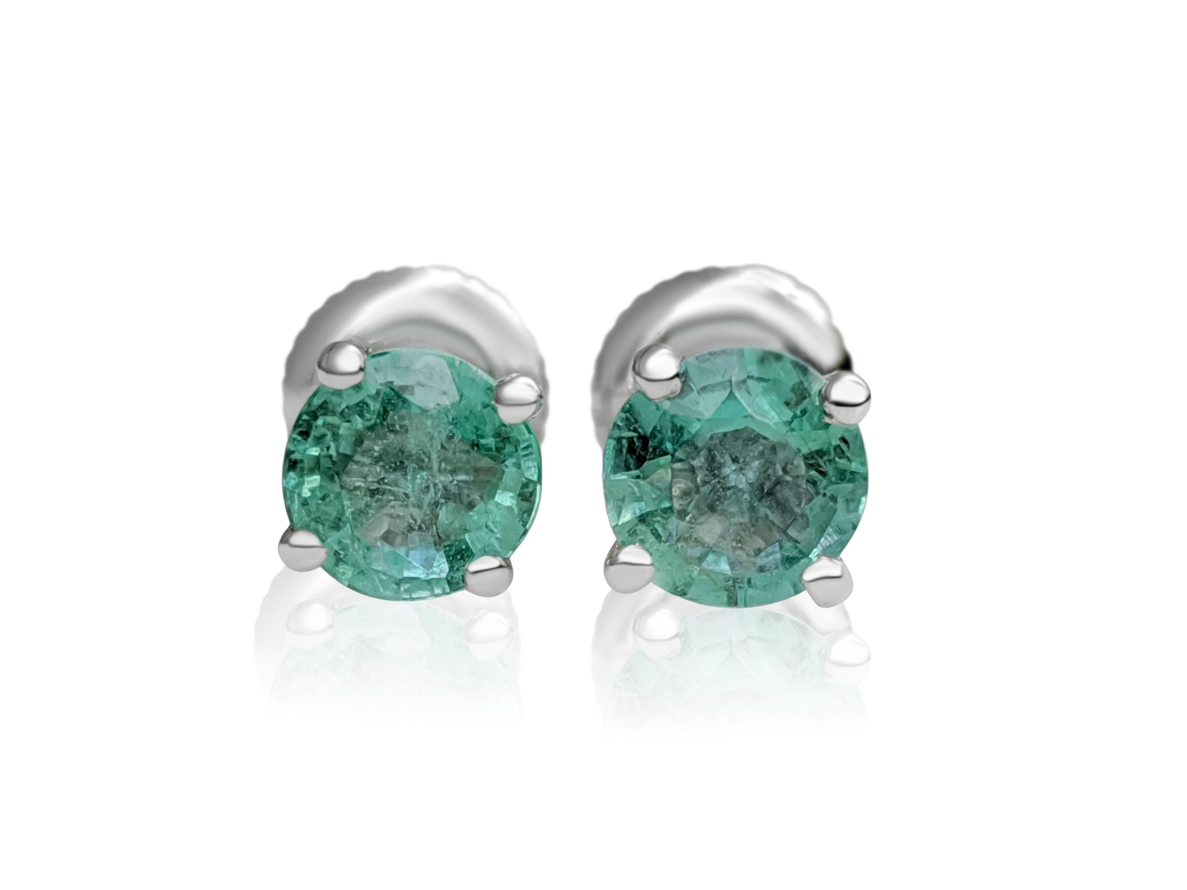 NO RESERVE! 1.20 Ct Emerald - 14 kt. White gold - Earrings In New Condition For Sale In Ramat Gan, IL