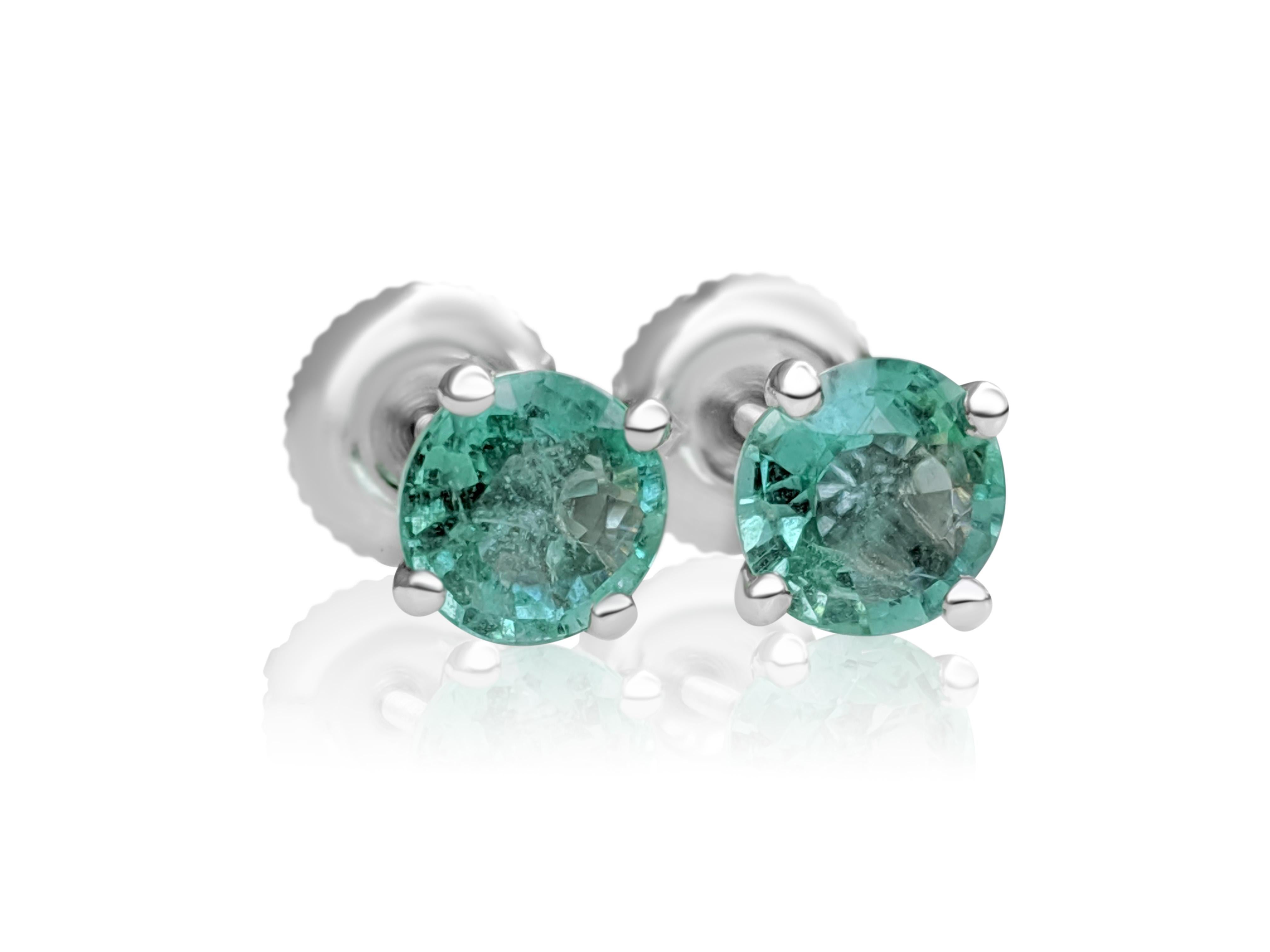 Women's NO RESERVE! 1.20 Ct Emerald - 14 kt. White gold - Earrings For Sale