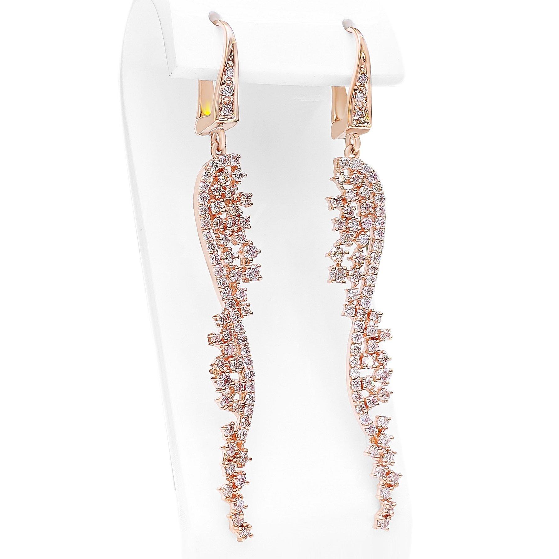 Art Deco NO RESERVE! 1.20 Cttw Fancy Pink Diamond - 14kt gold - Rose gold - Earrings For Sale