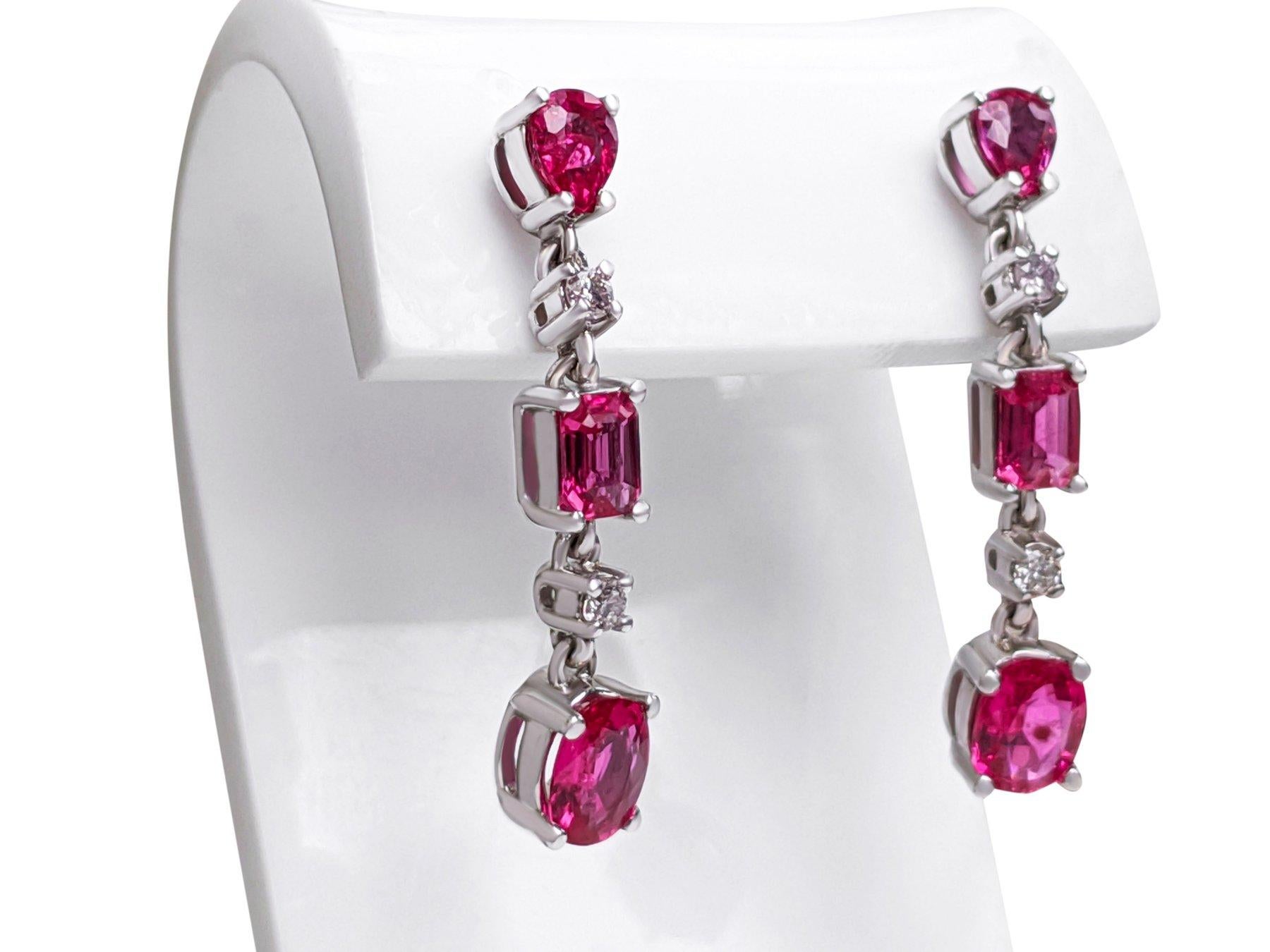 Art Deco NO RESERVE! 1.21Ct Ruby & 0.08Ct Fancy Pink 14kt Whitte gold Earrings For Sale