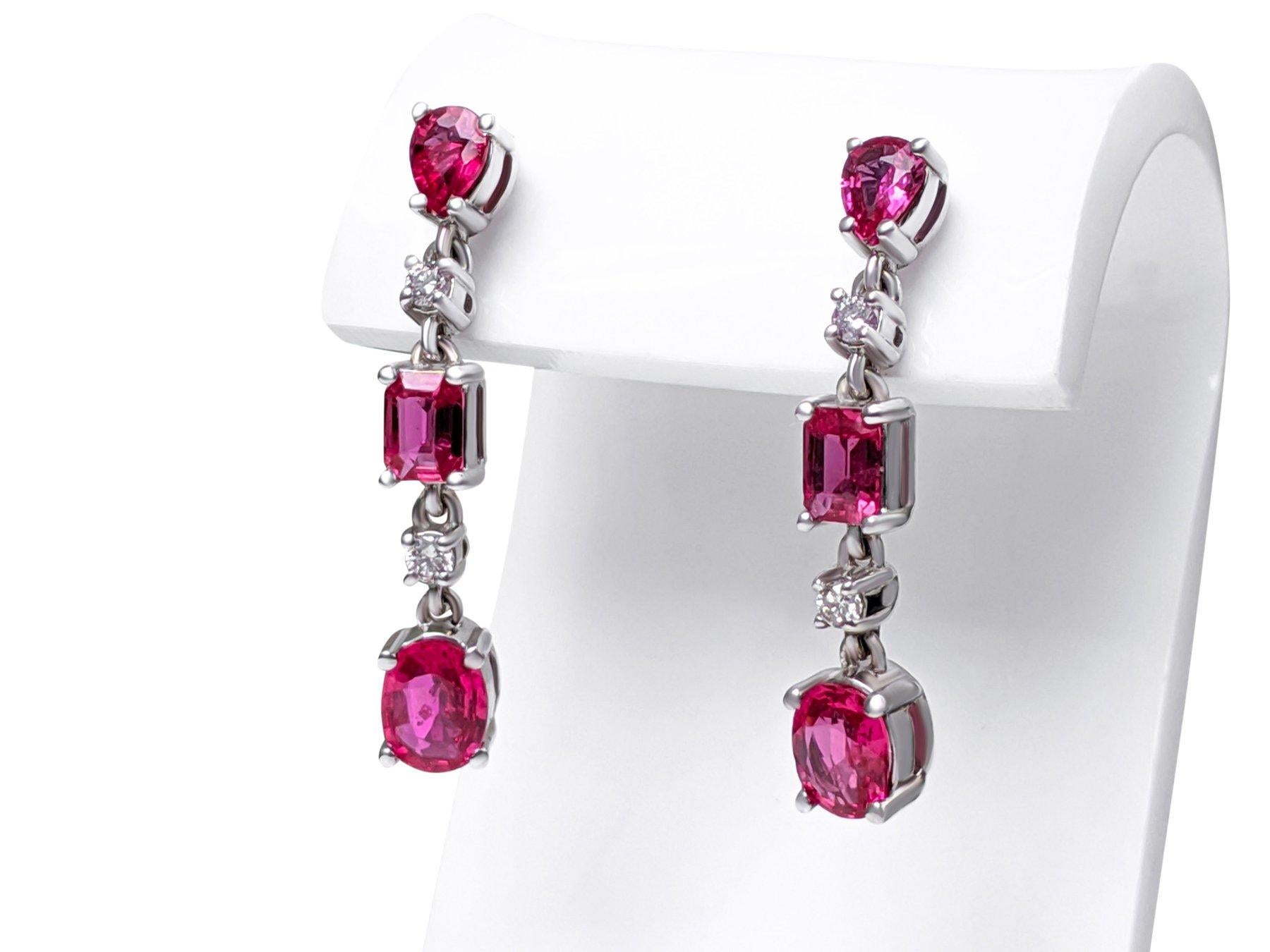 Mixed Cut NO RESERVE! 1.21Ct Ruby & 0.08Ct Fancy Pink 14kt Whitte gold Earrings For Sale