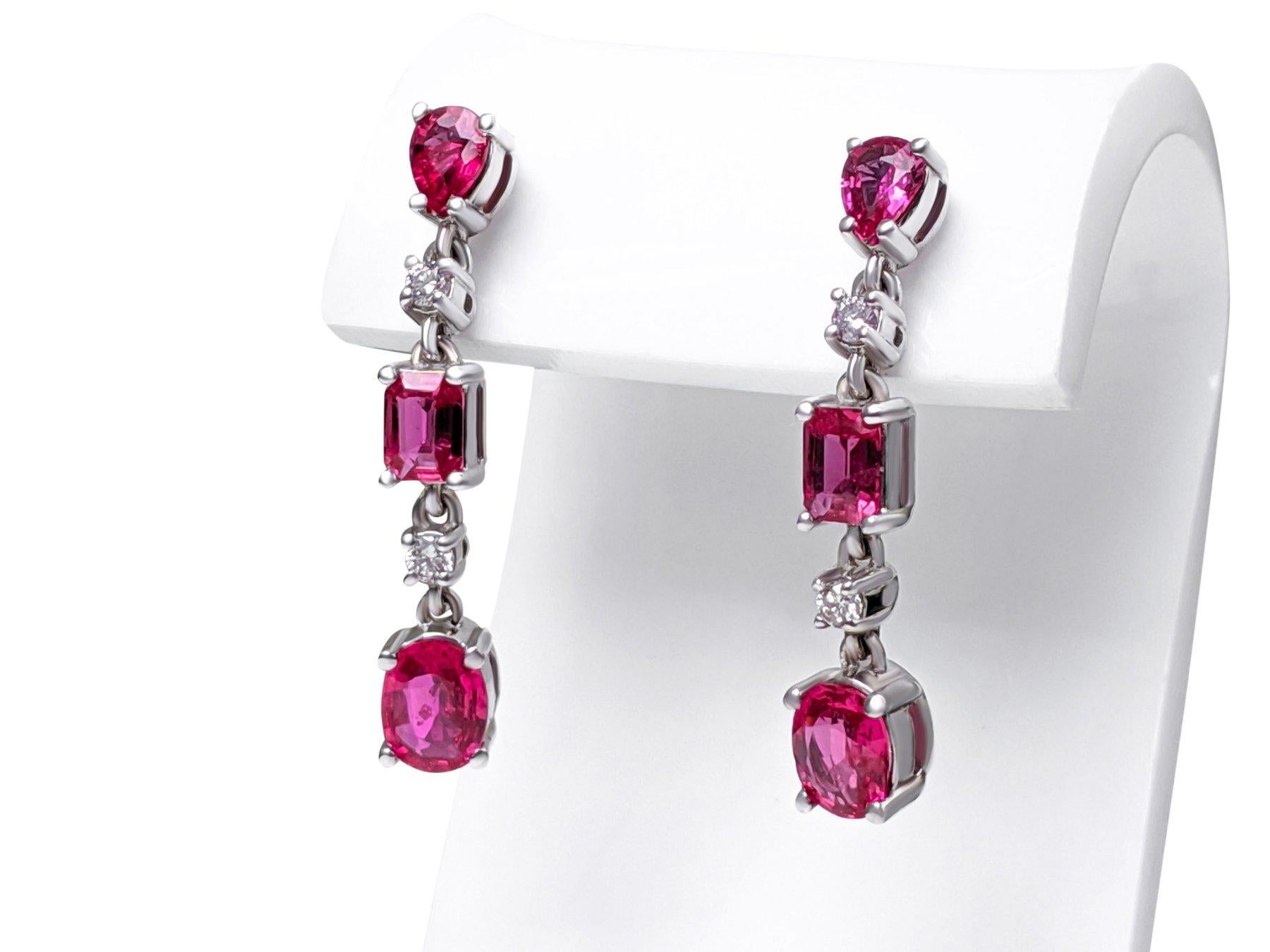 Mixed Cut $1 NO RESERVE! 1.21Ct Ruby & 0.08Ct Fancy Pink 14kt White Gold Earrings