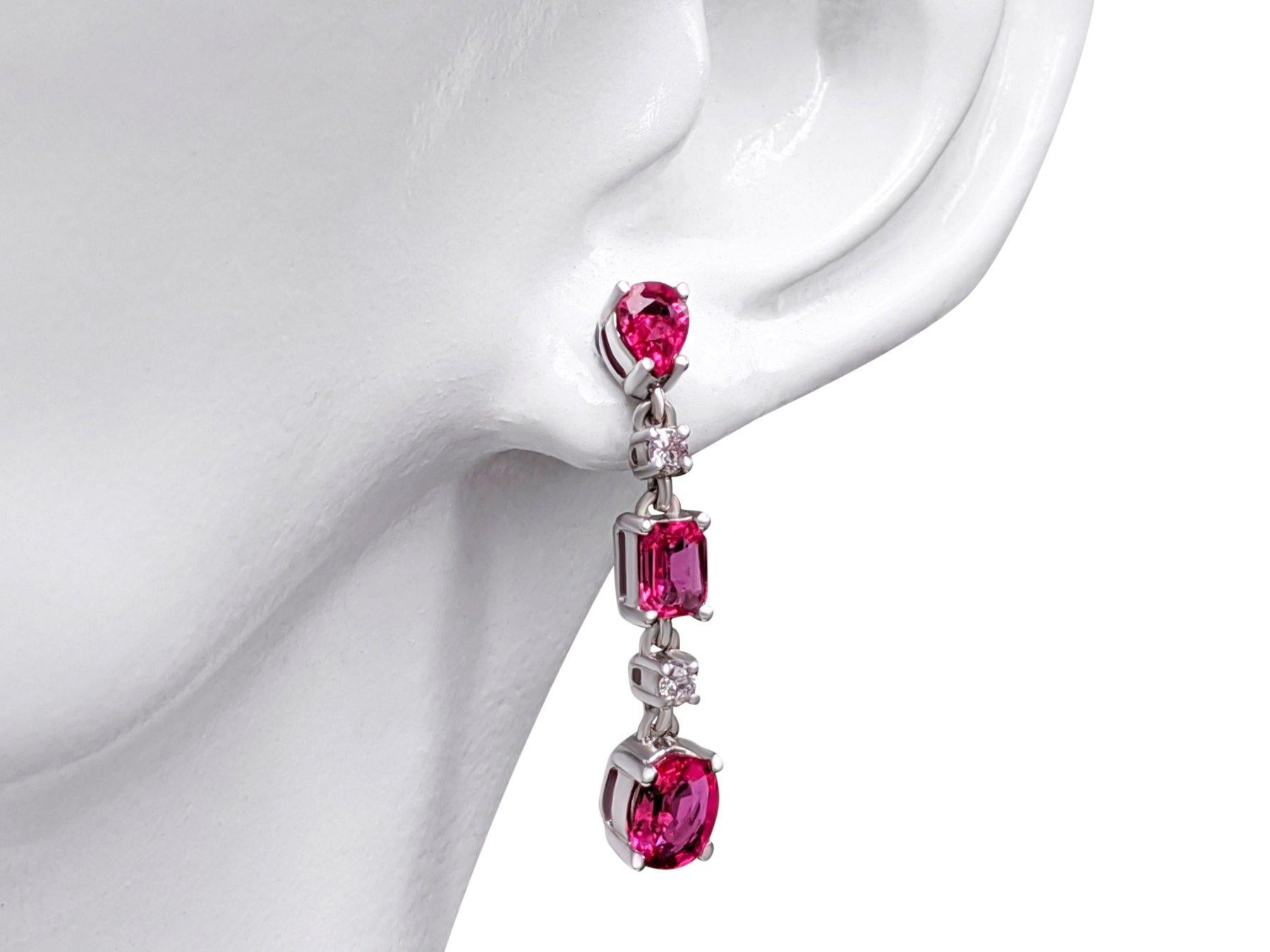 $1 NO RESERVE! 1.21Ct Ruby & 0.08Ct Fancy Pink 14kt White Gold Earrings In New Condition In Ramat Gan, IL