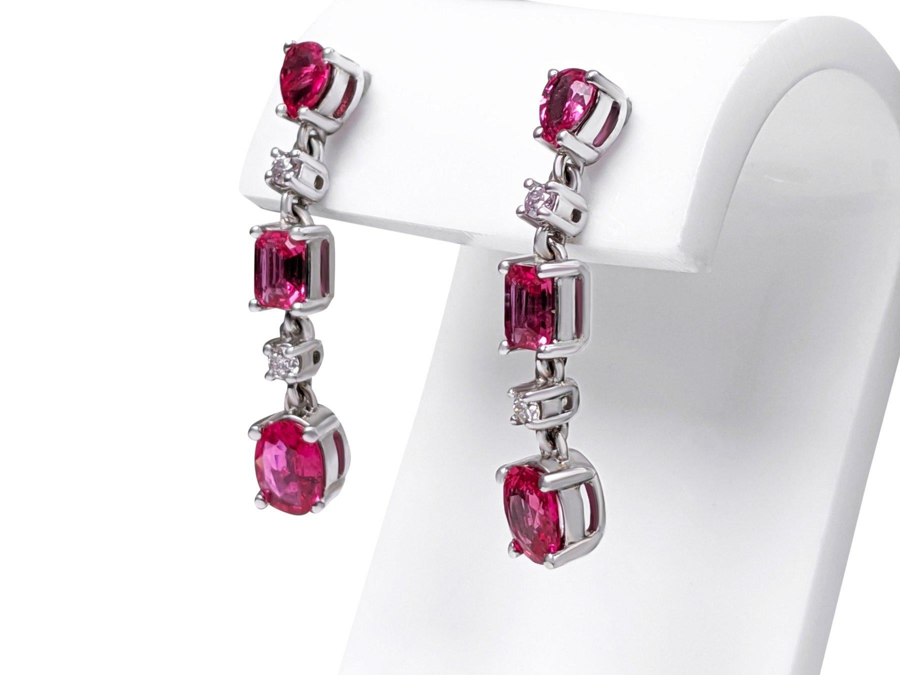 Women's NO RESERVE! 1.21Ct Ruby & 0.08Ct Fancy Pink 14kt Whitte gold Earrings For Sale