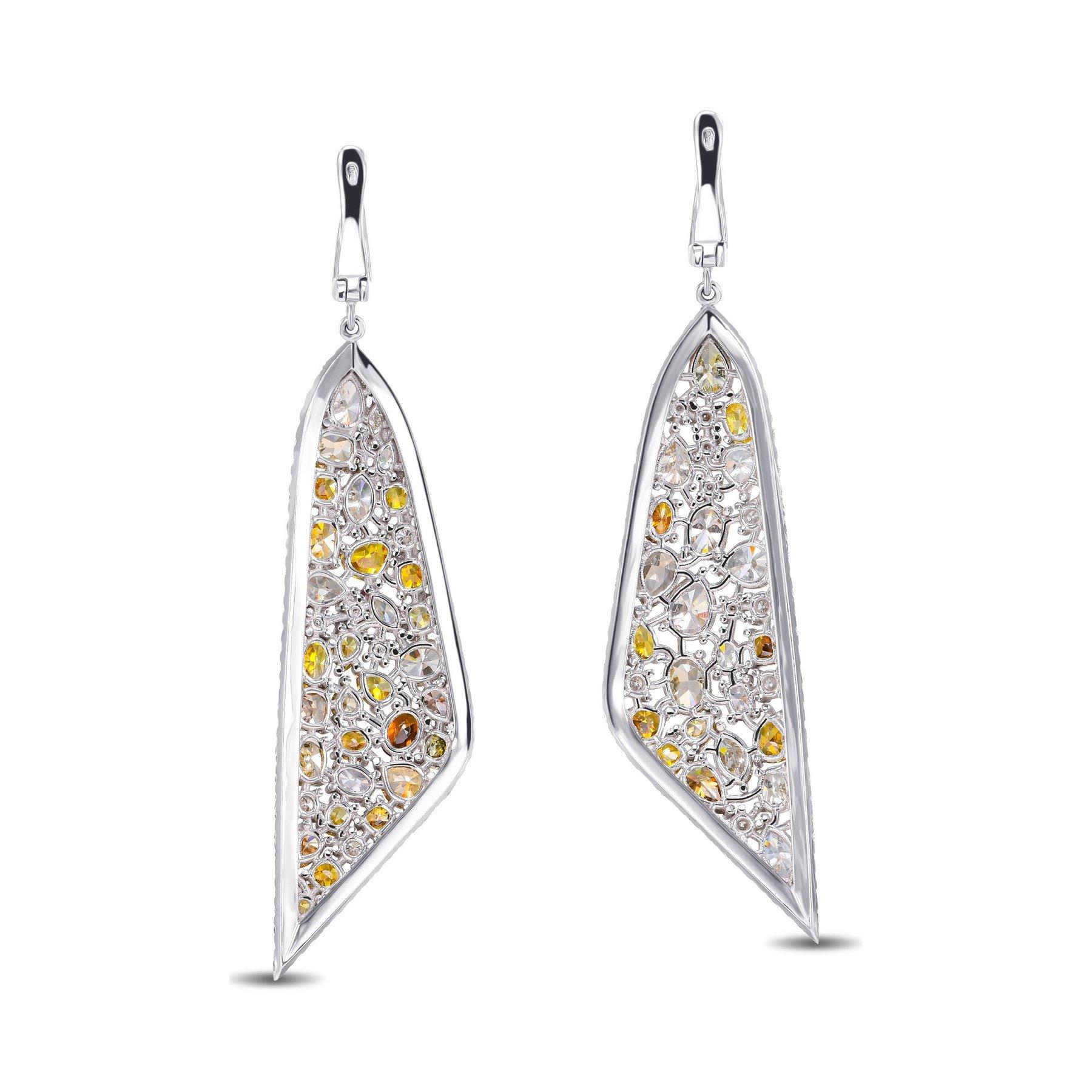 KEINE RESERVE!  --  12,25cttw Ausgefallene farbige Diamanten - 14 kt. Weißgold - Ohrringe im Zustand „Neu“ im Angebot in Ramat Gan, IL