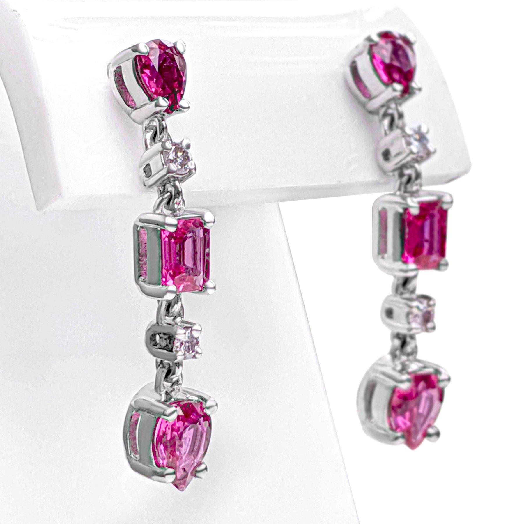 Women's NO RESERVE! 1.23cttw NO HEAT Ruby & 0.08Ct Diamonds 14K White Gold Earrings For Sale