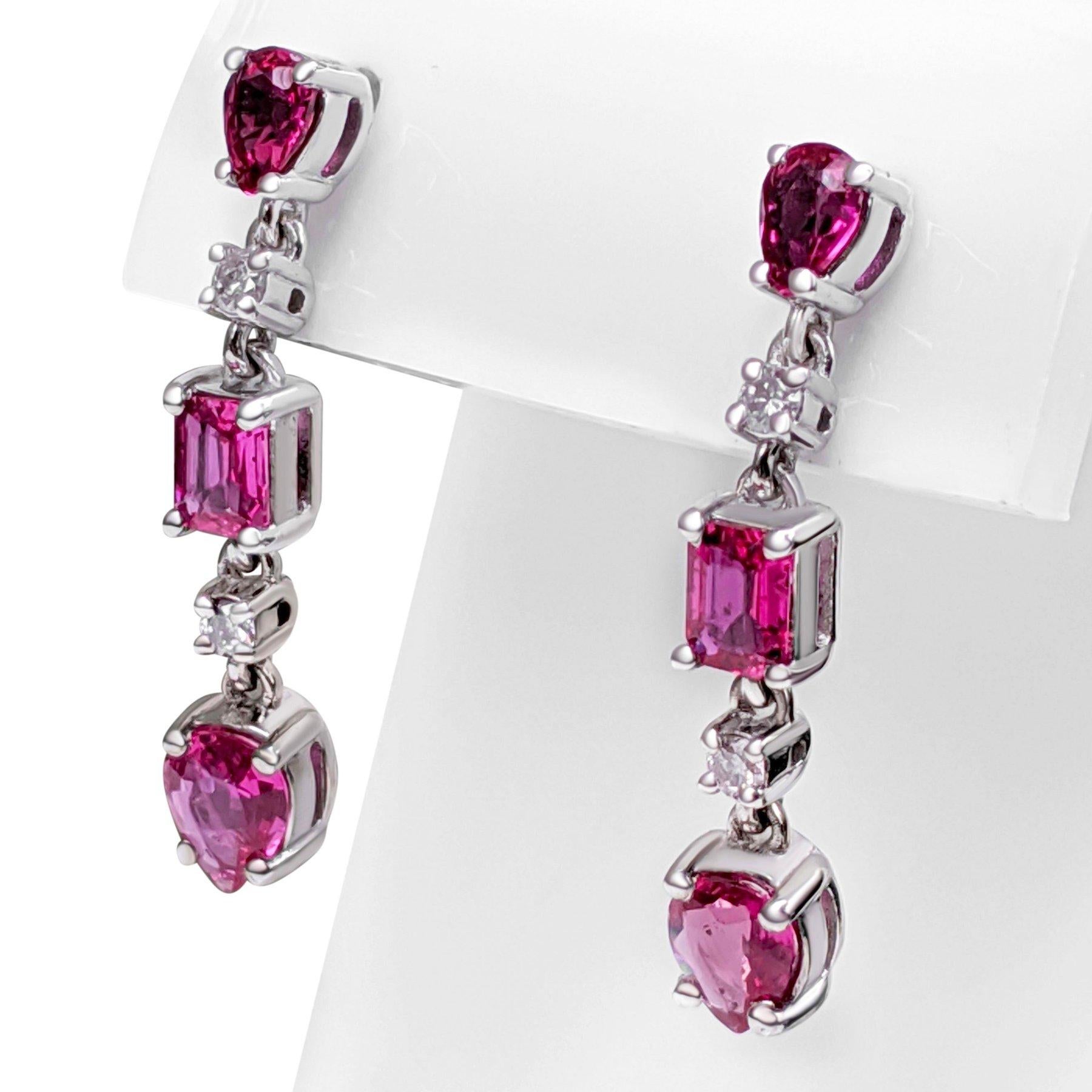 NO RESERVE! 1.23cttw NO HEAT Ruby & 0.08Ct Diamonds 14K White Gold Earrings For Sale 1