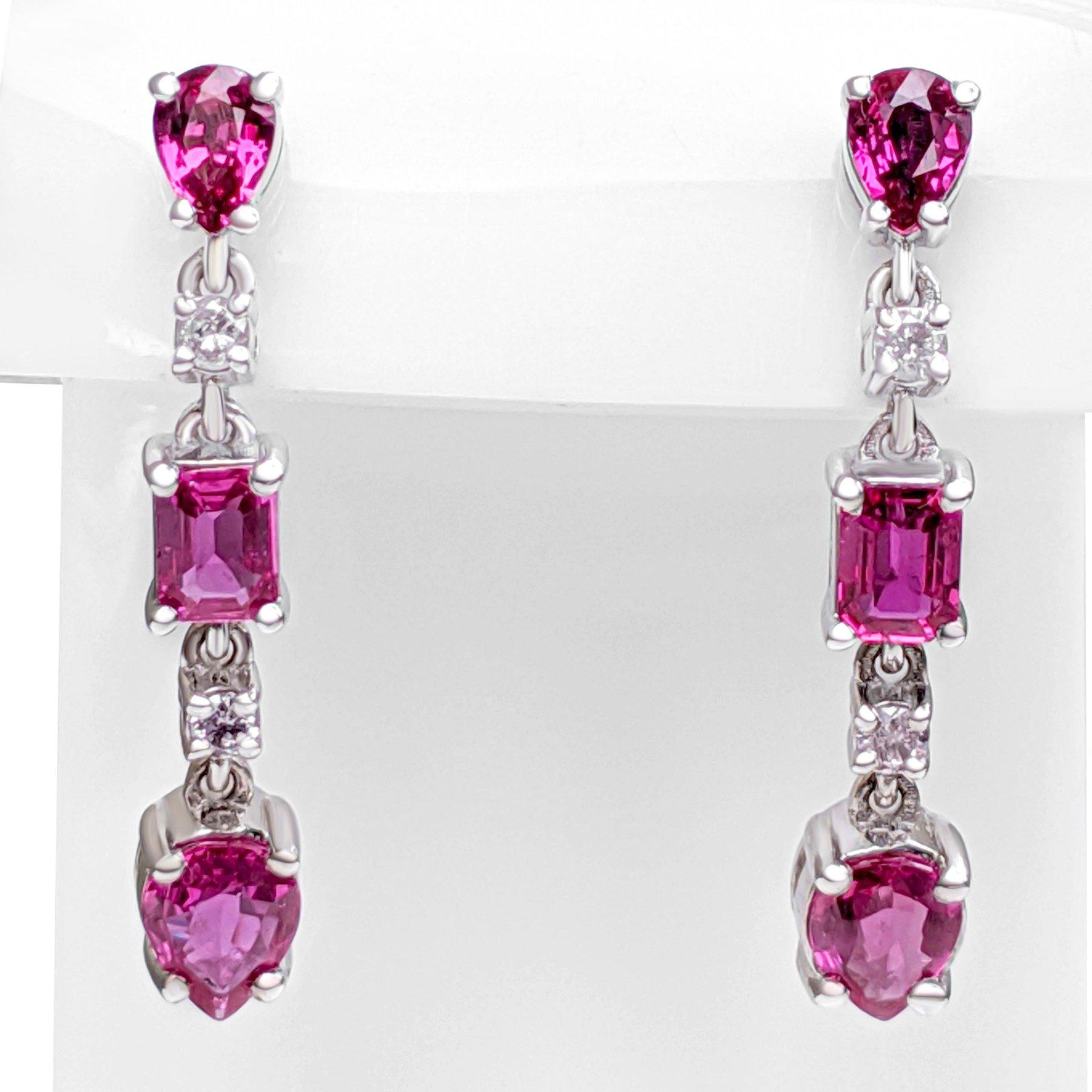 NO RESERVE! 1.23cttw NO HEAT Ruby & 0.08Ct Diamonds 14K White Gold Earrings For Sale 2