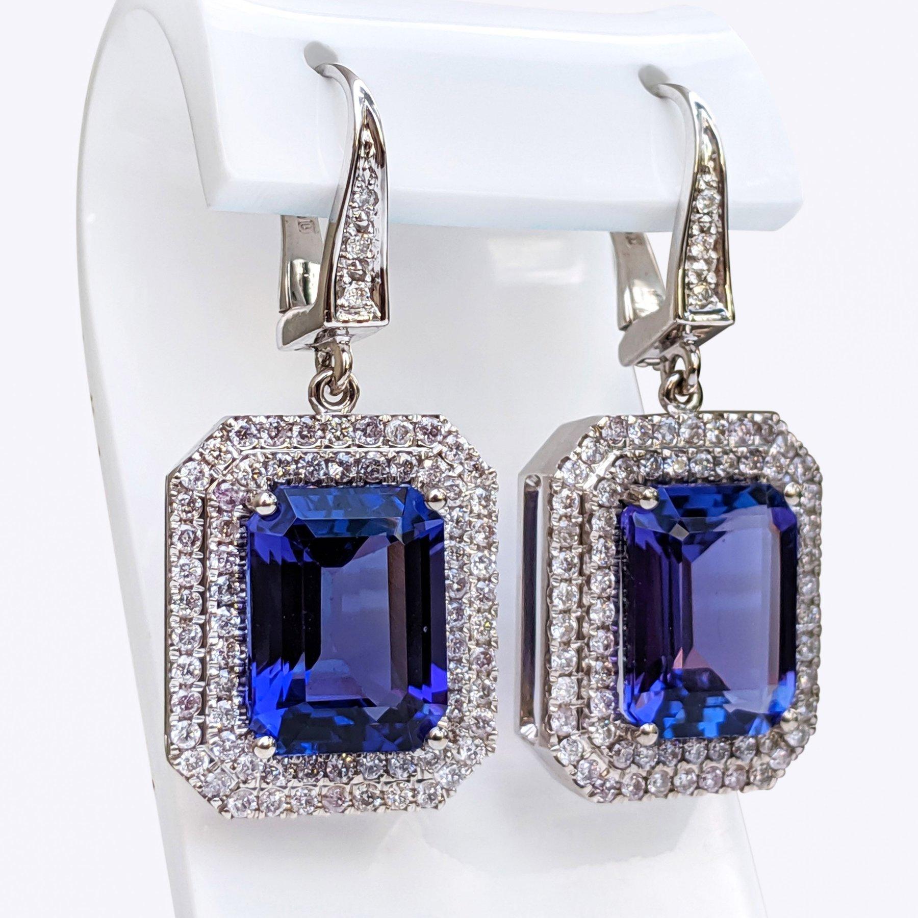 Art Deco NO RESERVE!  12.43cttw Tanzanite & 1.10Ct Diamonds - 14k White Gold Earrings For Sale
