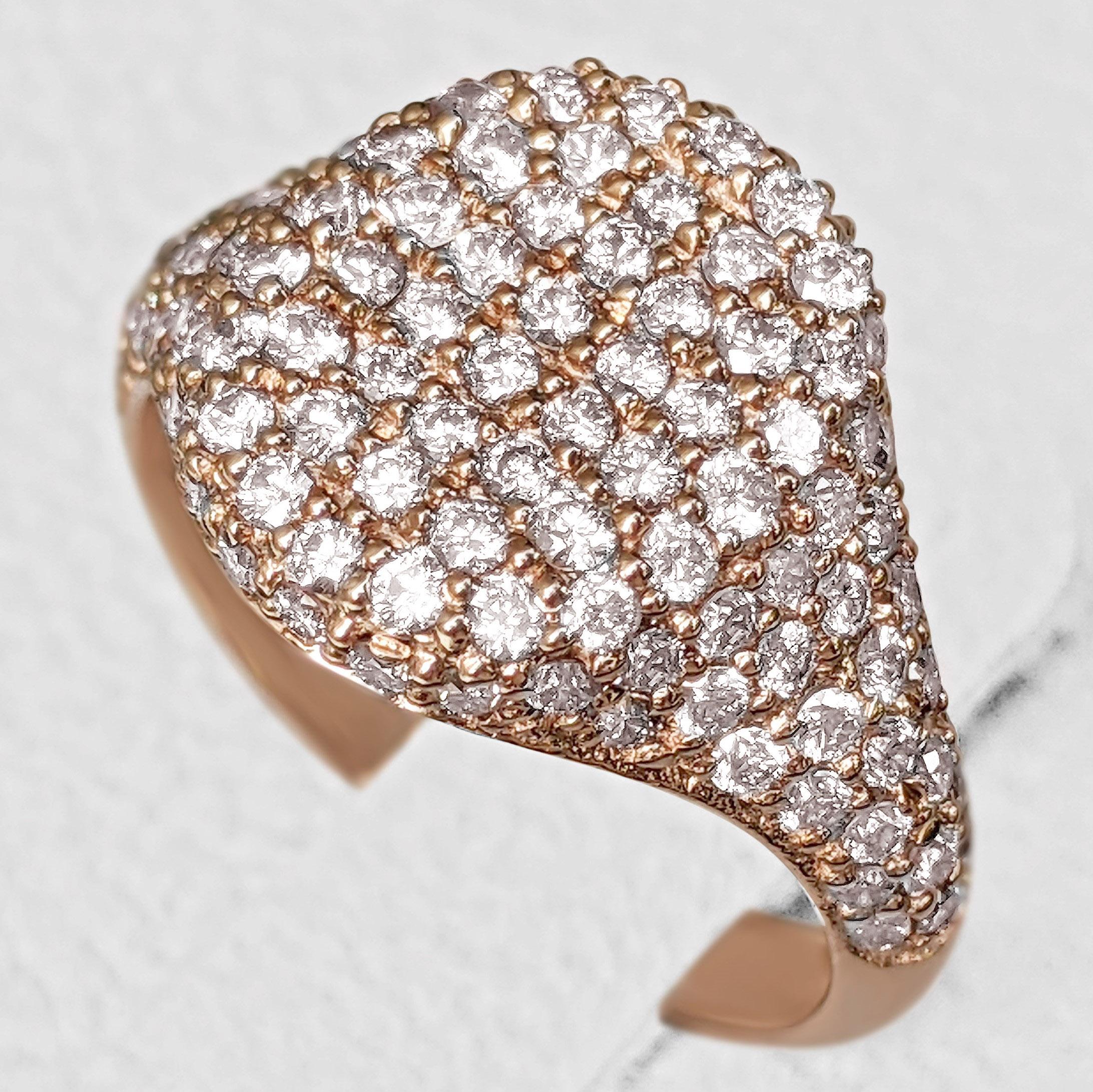 PAS DE RÉSERVE ! Dôme en diamant rose de 1,25 carat - 14 kt. Bague en or rose Neuf - En vente à Ramat Gan, IL