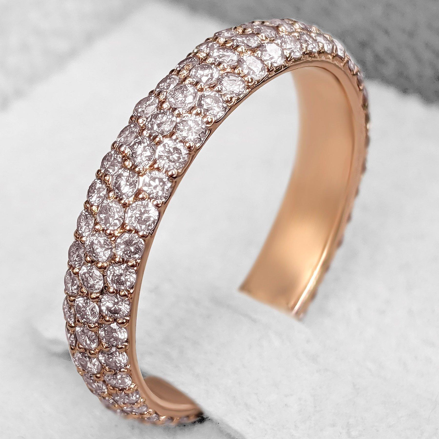 NO RESERVE! 1.25 Ct Fancy Pink Diamonds Eternity Band 14 kt. Pink gold Ring 1