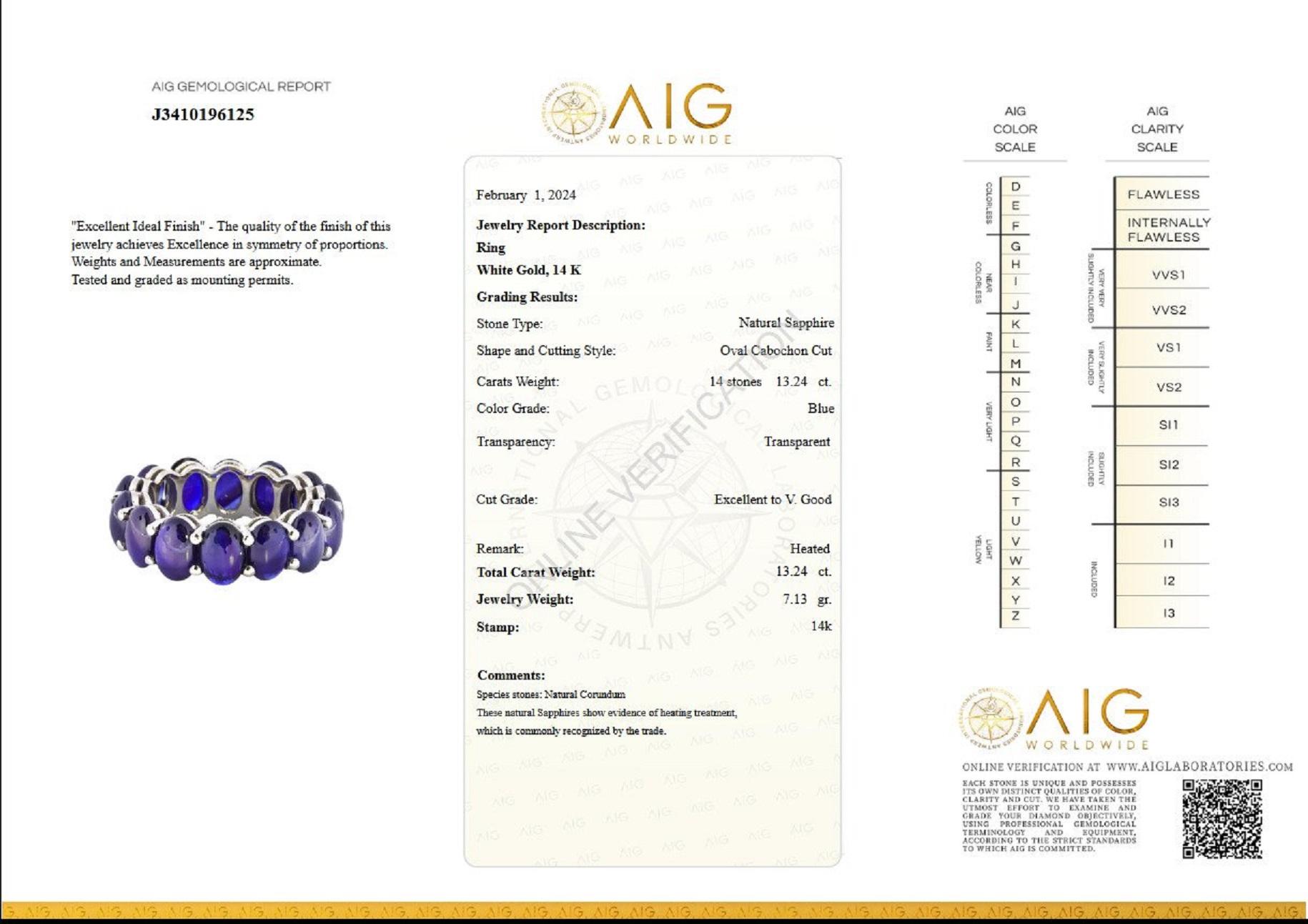 NO RESERVE! 13.24 Carat Sapphire Eternity Band - 14 kt. White gold - Ring In New Condition In Ramat Gan, IL