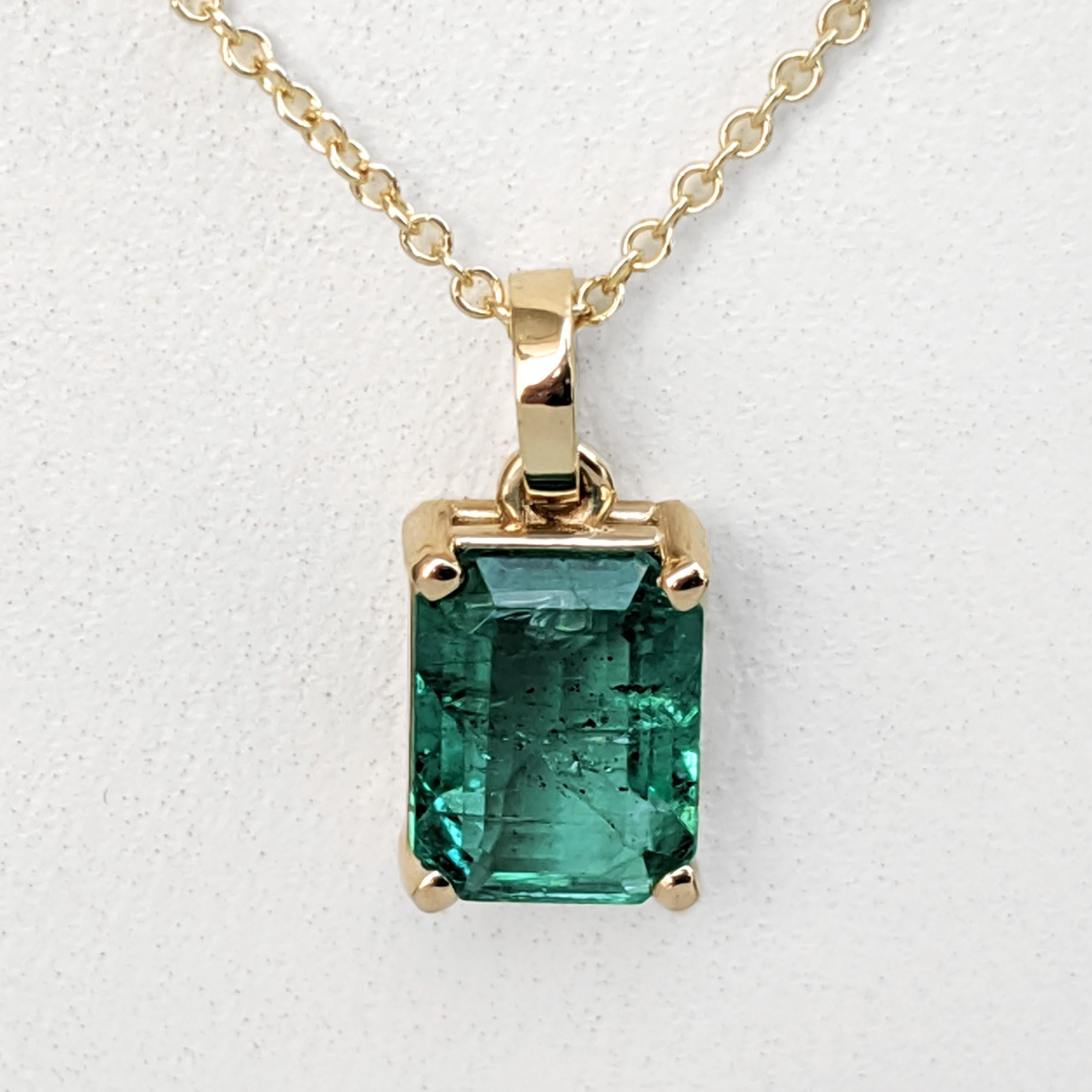 Art Deco NO RESERVE! 1.33 Carat Emerald - 14 kt. Gold - Pendant Necklace