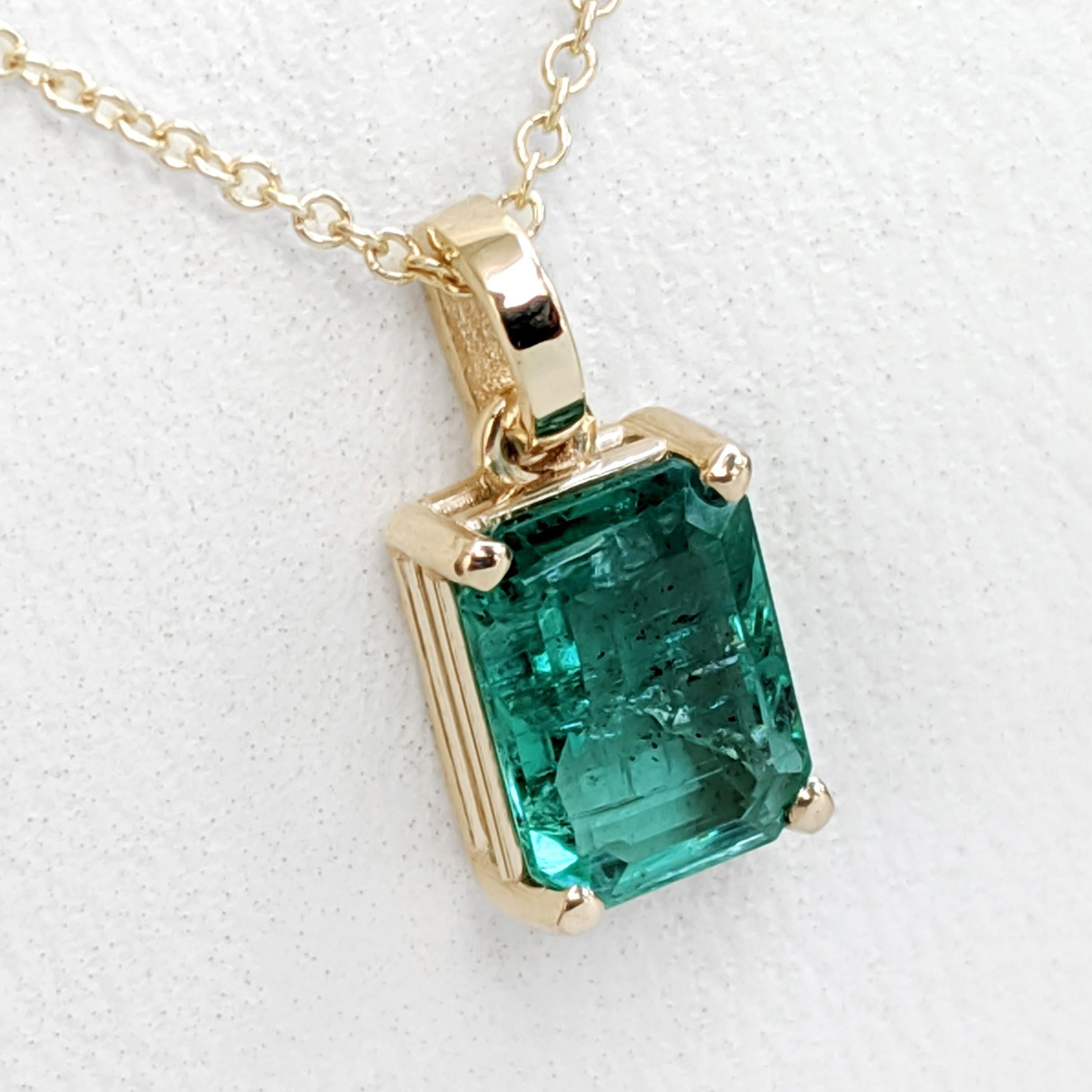 Emerald Cut NO RESERVE! 1.33 Carat Emerald - 14 kt. Gold - Pendant Necklace