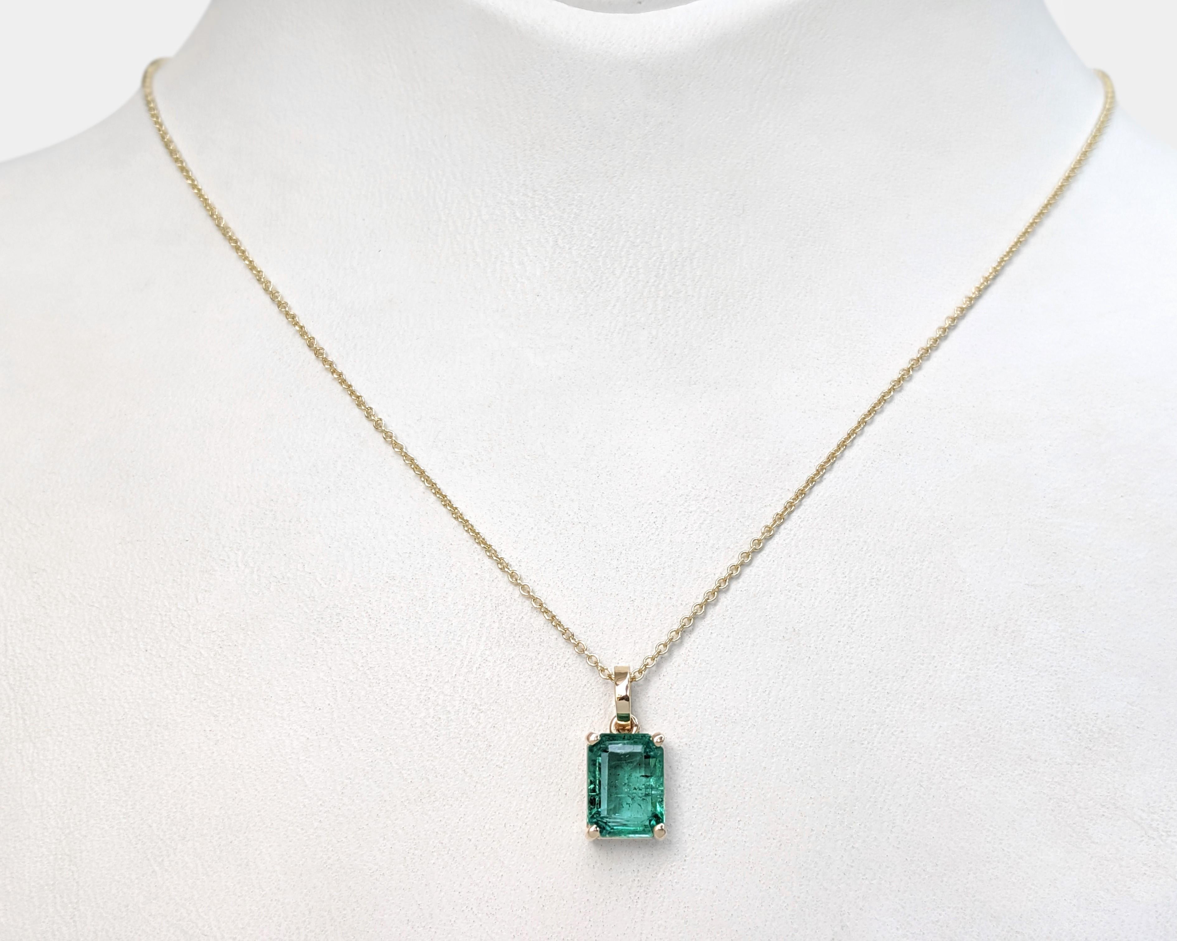 NO RESERVE! 1.33 Carat Emerald - 14 kt. Gold - Pendant Necklace 1
