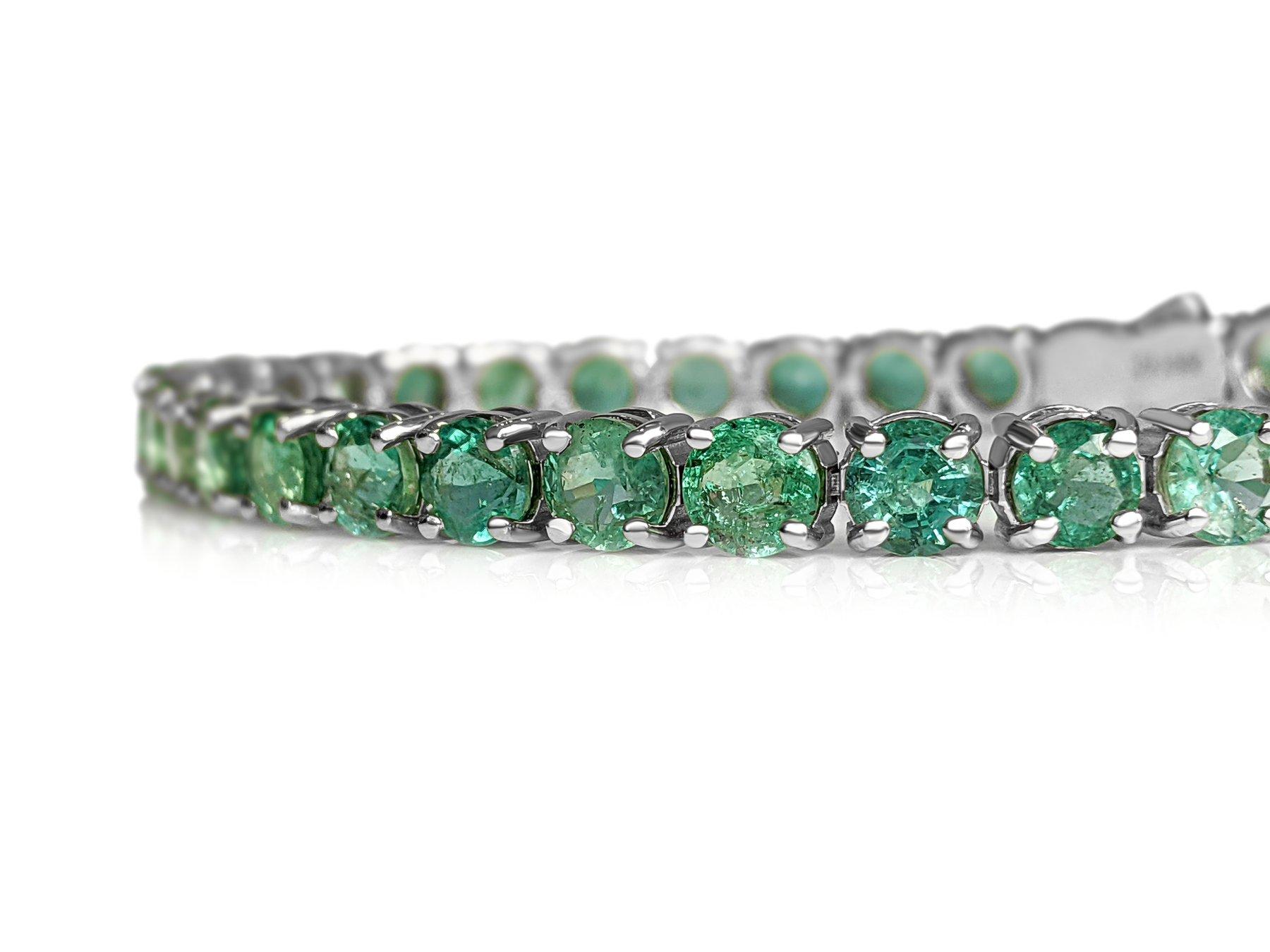 Art Deco NO RESERVE!  -  13.44 Carat Natural Emerald Tennis 14K White Gold Bracelet