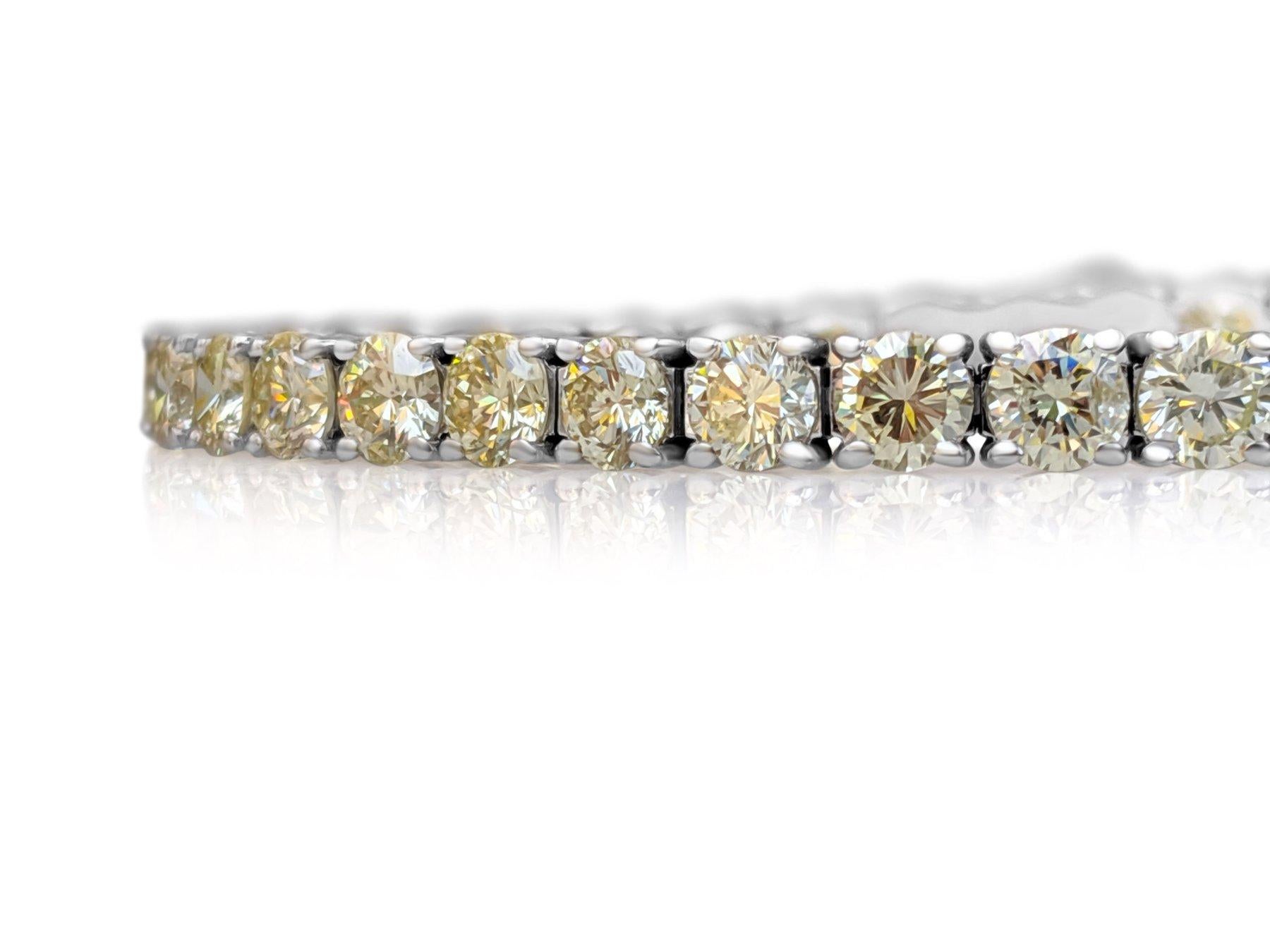 KEINE RESERVE!  13,71 Karat Ausgefallenes hellgelbes Diamant-Tennis-Armband aus 14K Weißgold (Art déco) im Angebot