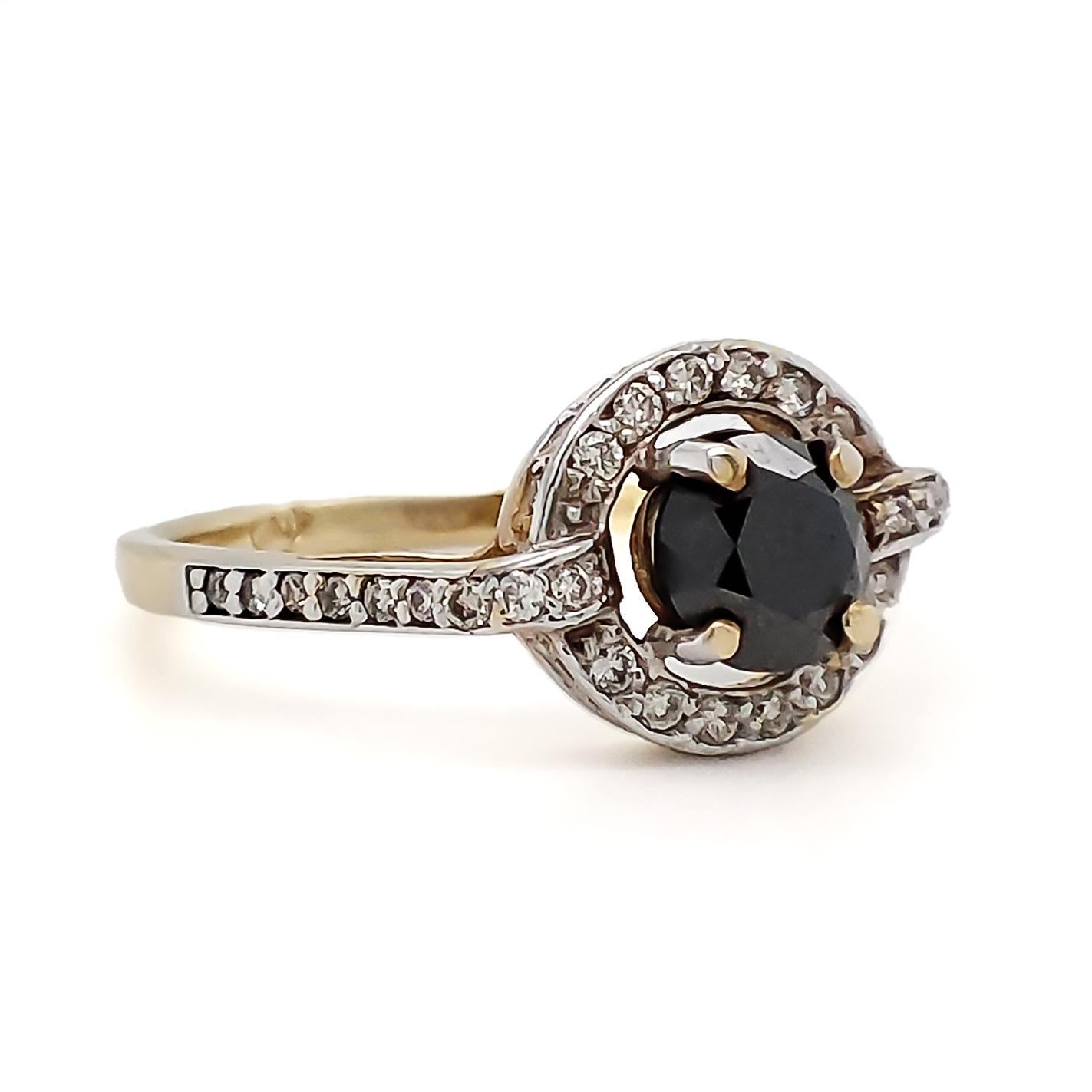 Art Deco *NO RESERVE* 1.37CT Black Diamond and 0.37CT VS Diamond Ring 14K White Gold For Sale