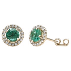 No Reserve! 1.38cttw Emeralds 
0.25 Carat Diamonds, 14k Yellow Gold Earrings