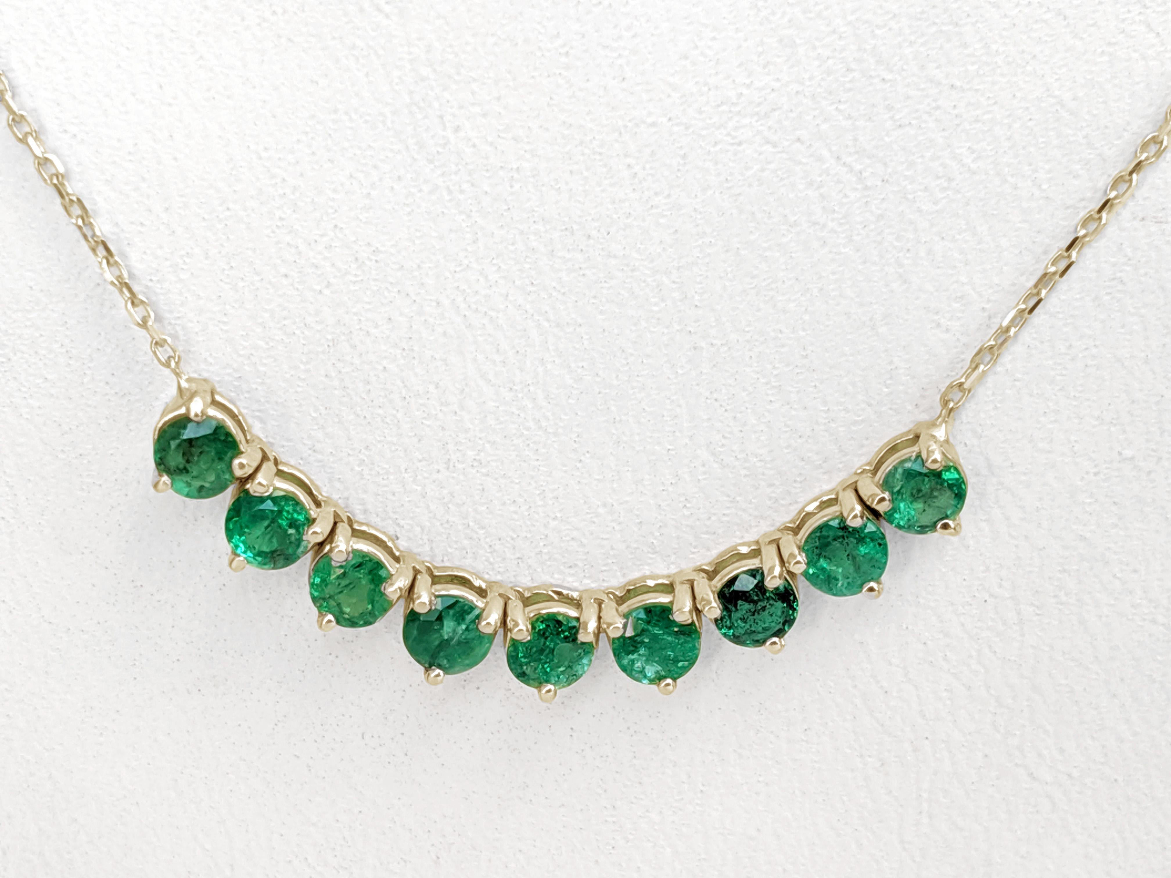 Art Deco NO RESERVE! 1.47 Carat Natural Emerald Riviera - 14 kt. Gold - Necklace