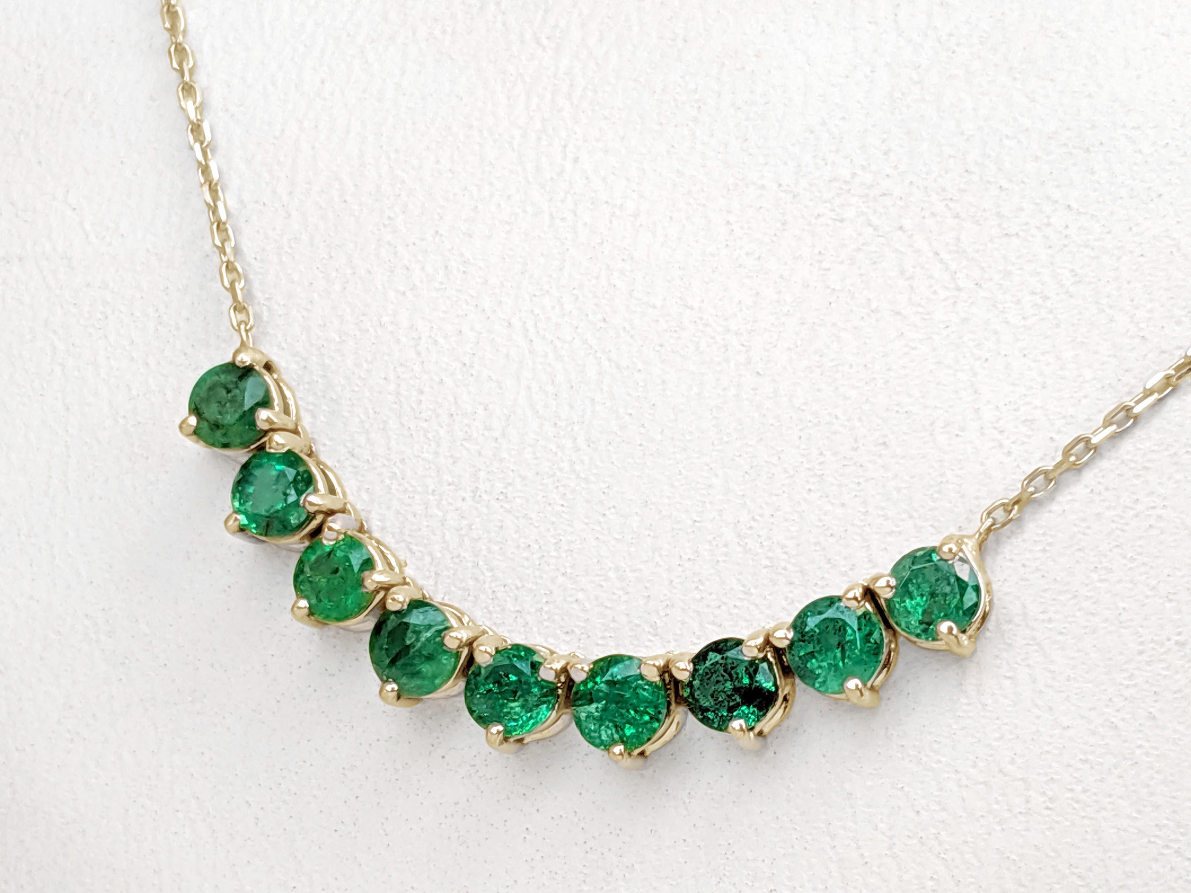 Round Cut NO RESERVE! 1.47 Carat Natural Emerald Riviera - 14 kt. Gold - Necklace