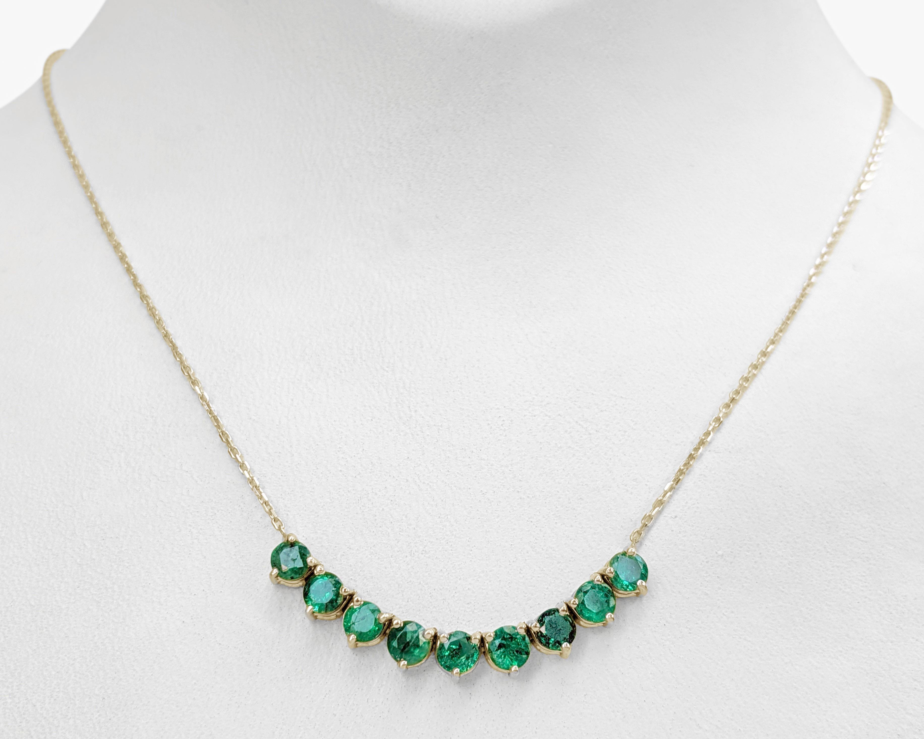 Women's NO RESERVE! 1.47 Carat Natural Emerald Riviera - 14 kt. Gold - Necklace