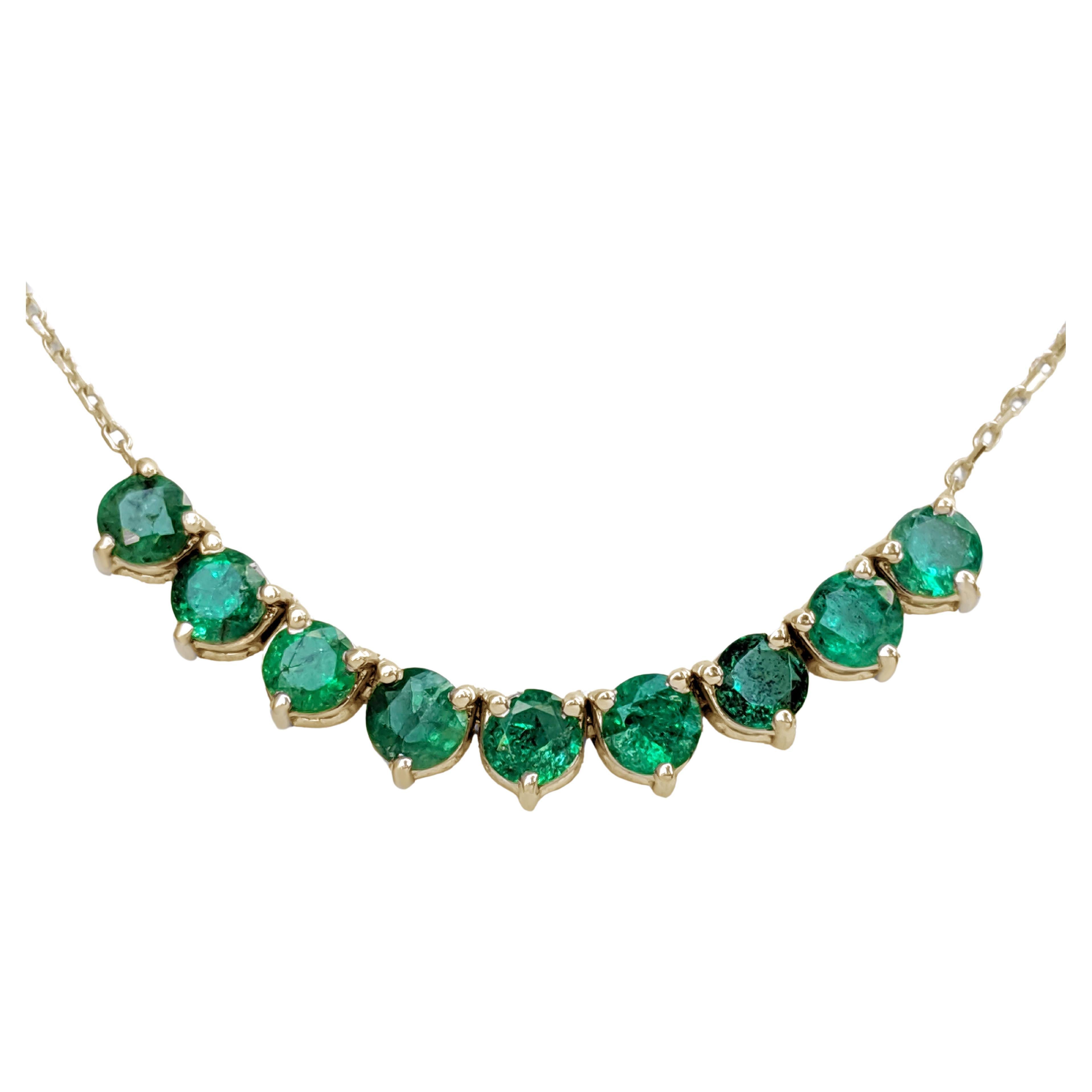 NO RESERVE! 1.47 Carat Natural Emerald Riviera - 14 kt. Gold - Necklace