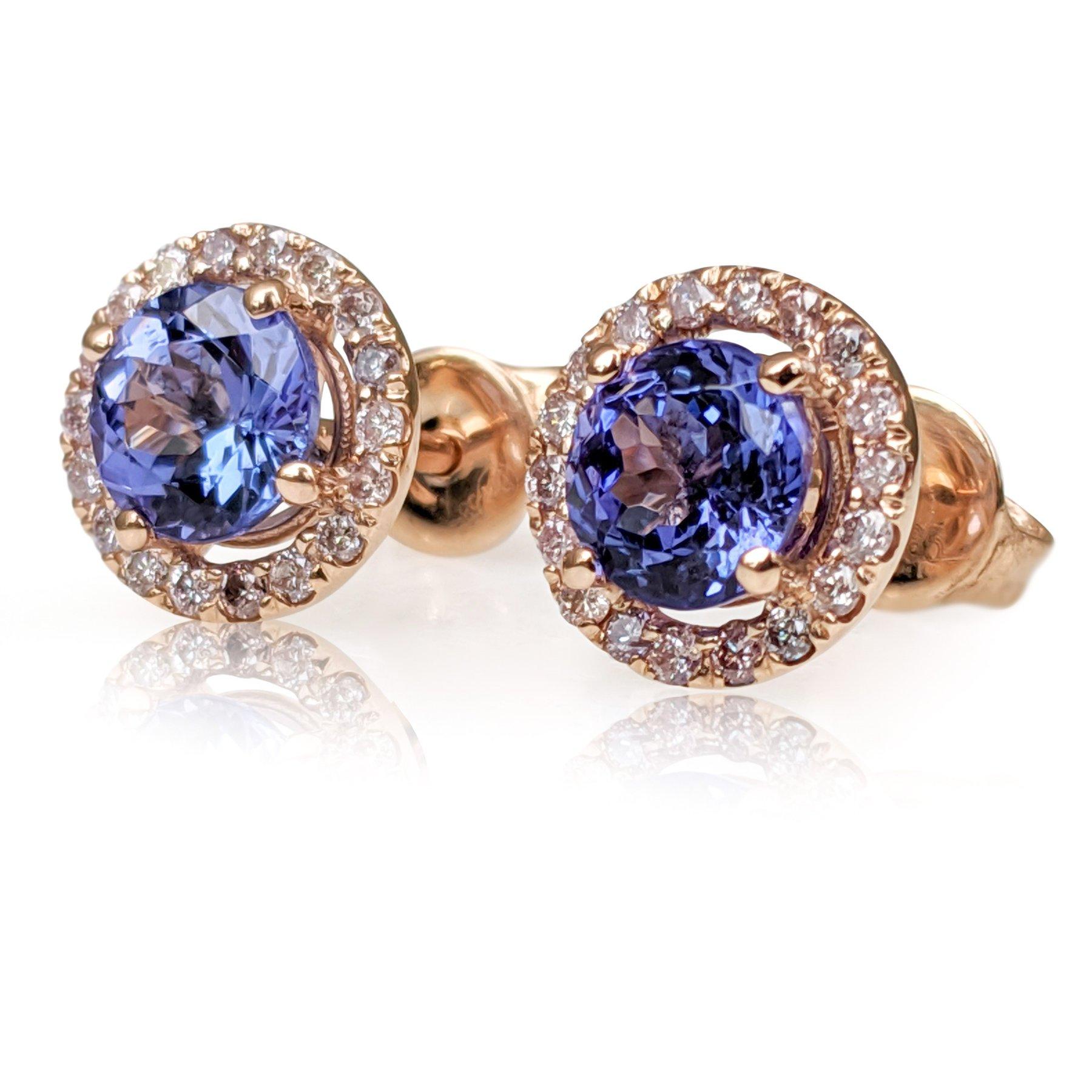 NO RESERVE! 1.47Ct Tanzanite & 0.25Ct Pink Diamonds 14 kt. Rose gold Earrings In New Condition In Ramat Gan, IL