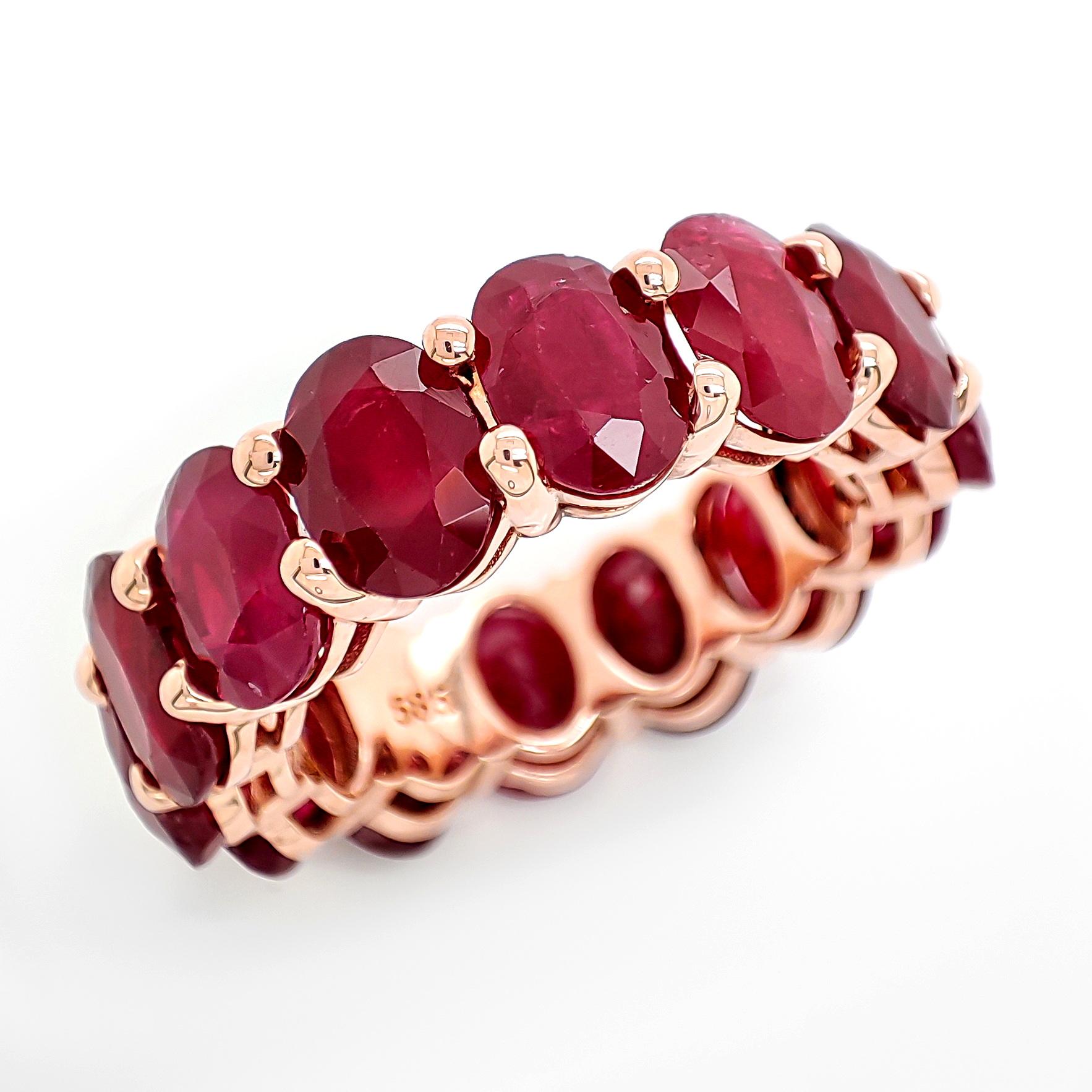 Anillo Eternidad Rubí Natural 14,83 Quilates Oro Rosa 14k Art Decó en venta