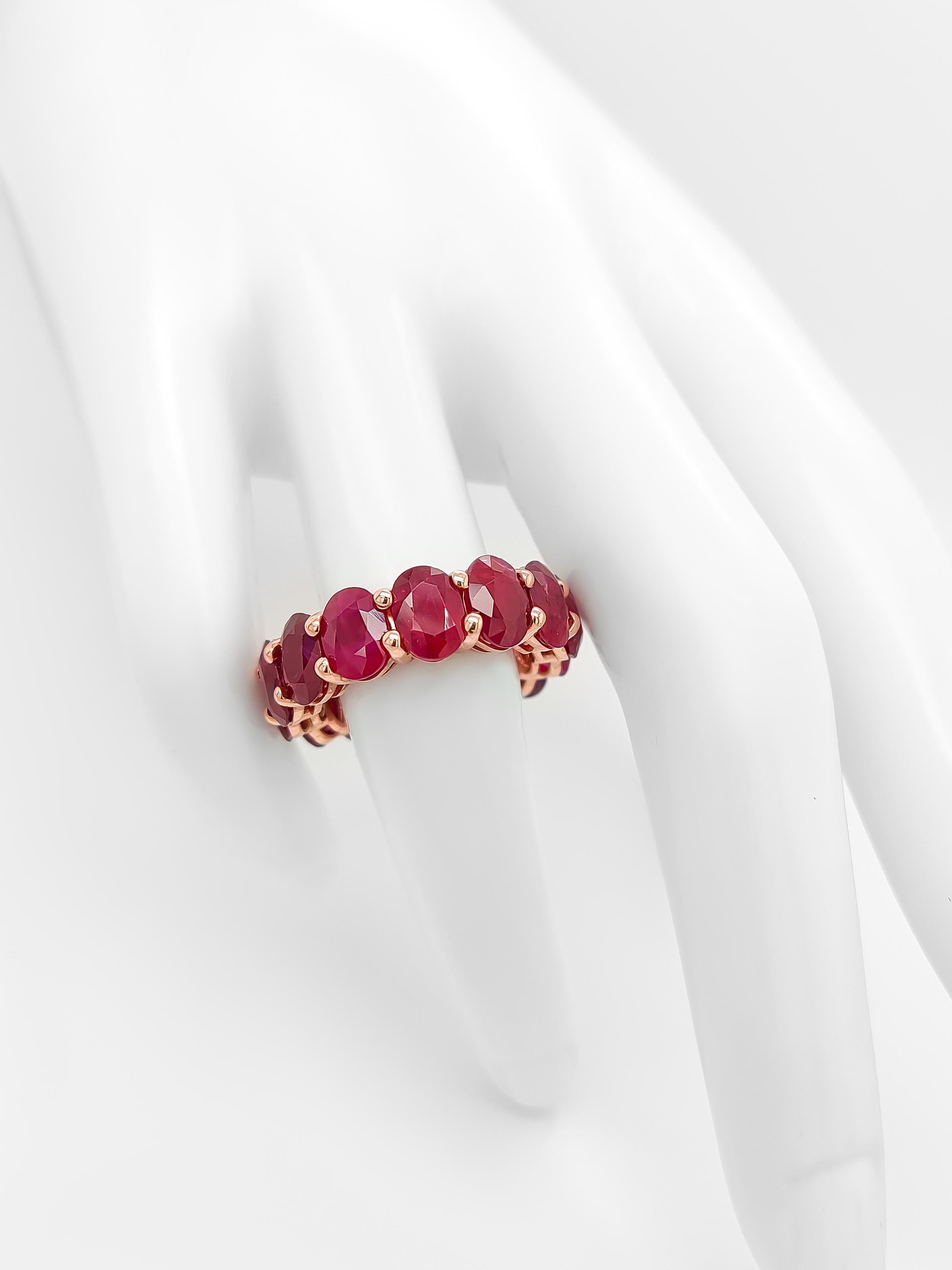 Anillo Eternidad Rubí Natural 14,83 Quilates Oro Rosa 14k Corte oval en venta