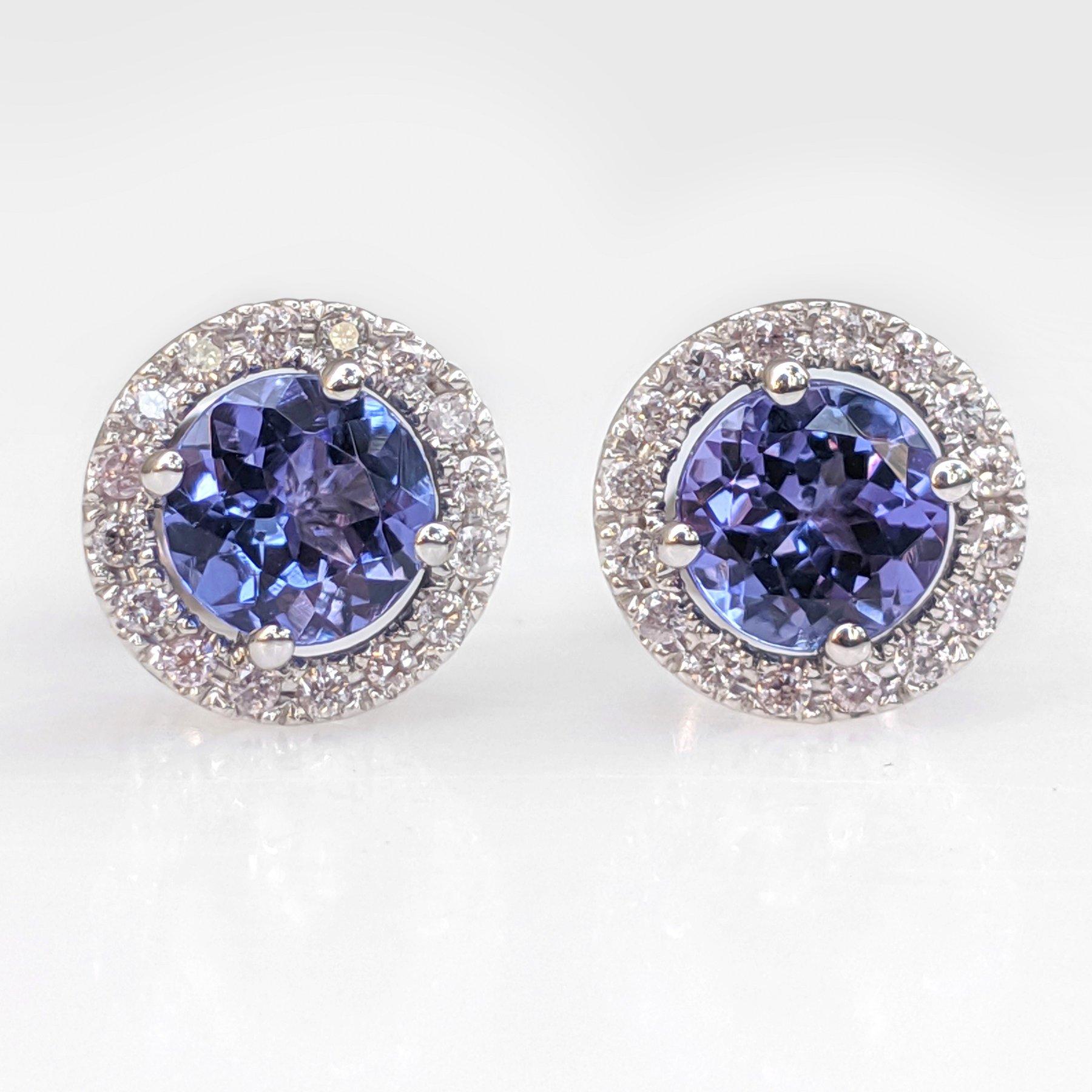 Art Deco NO RESERVE! 1.48Ct Tanzanite & 0.25Ct Pink Diamonds 14 kt. White gold Earrings For Sale