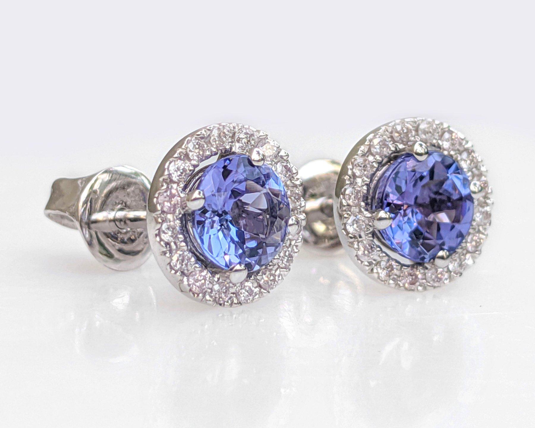 Round Cut NO RESERVE! 1.48Ct Tanzanite & 0.25Ct Pink Diamonds 14 kt. White gold Earrings For Sale