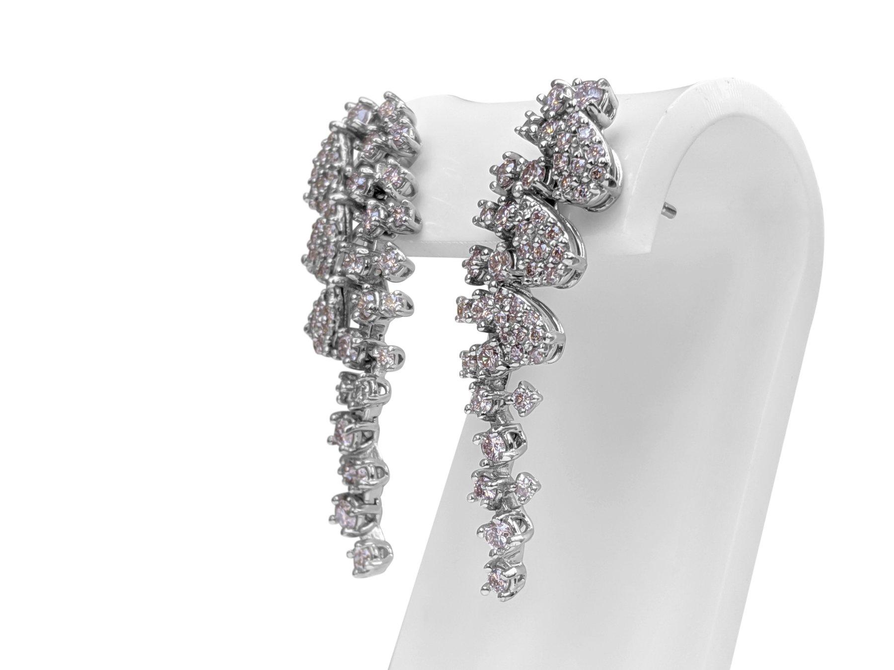 Round Cut NO RESERVE! 1.50 Cttw Fancy Light Pink Diamonds - 14 kt. White gold - Earrings For Sale