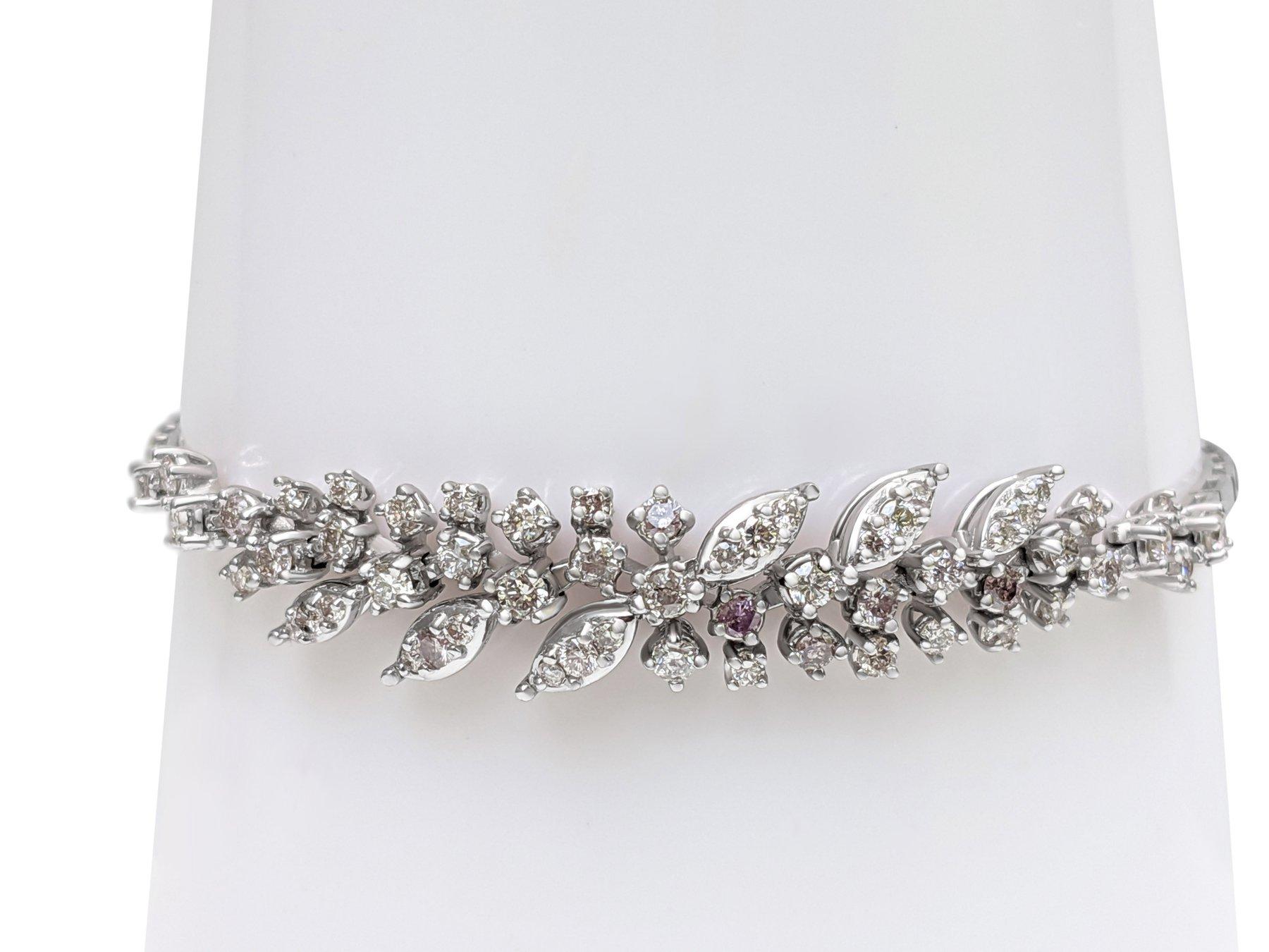 Art Déco NESSUNA RISERVA! Bracciale Tennis in oro bianco 14K con diamanti rosa chiaro da 1,50 carati in vendita