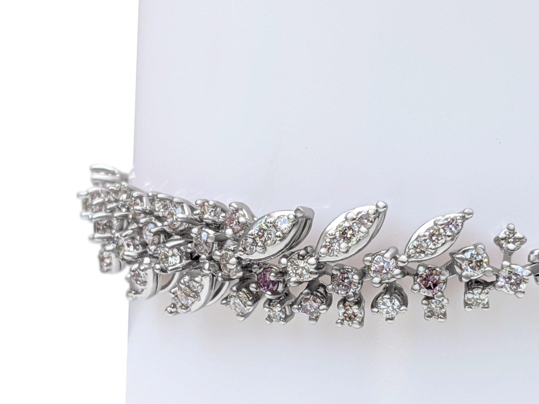 Taglio rotondo NESSUNA RISERVA! - Bracciale Tennis in oro bianco 14K con diamanti rosa da 1,50 carati in vendita