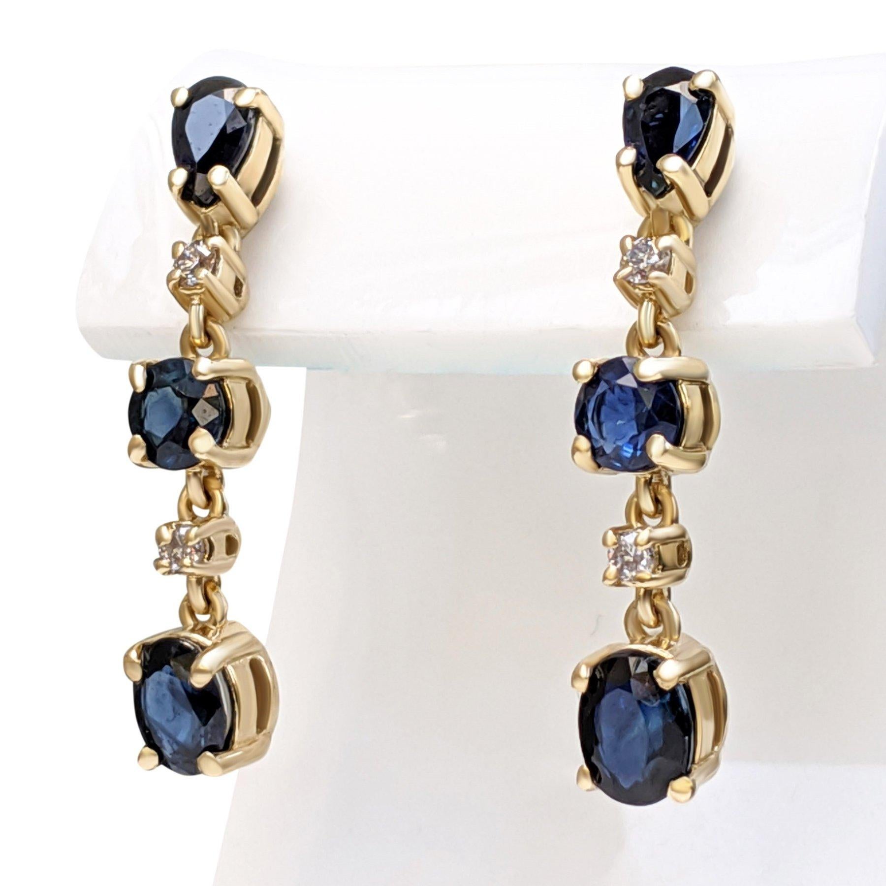 Art Deco NO RESERVE!  1.50Ct Sapphire & 0.10 Diamonds - 14K Yellow Gold Earrings For Sale