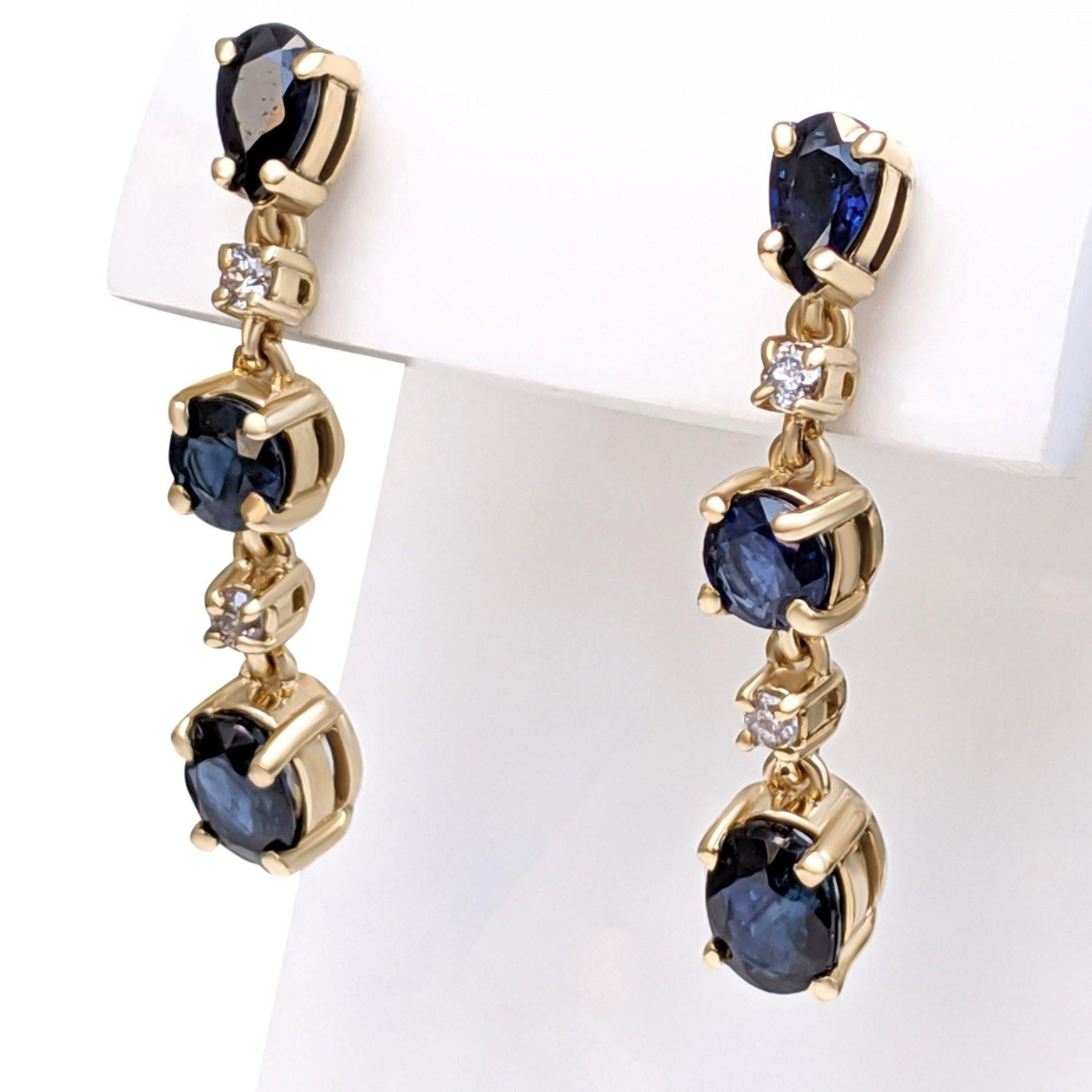 Mixed Cut NO RESERVE!  1.50Ct Sapphire & 0.10 Diamonds - 14K Yellow Gold Earrings For Sale