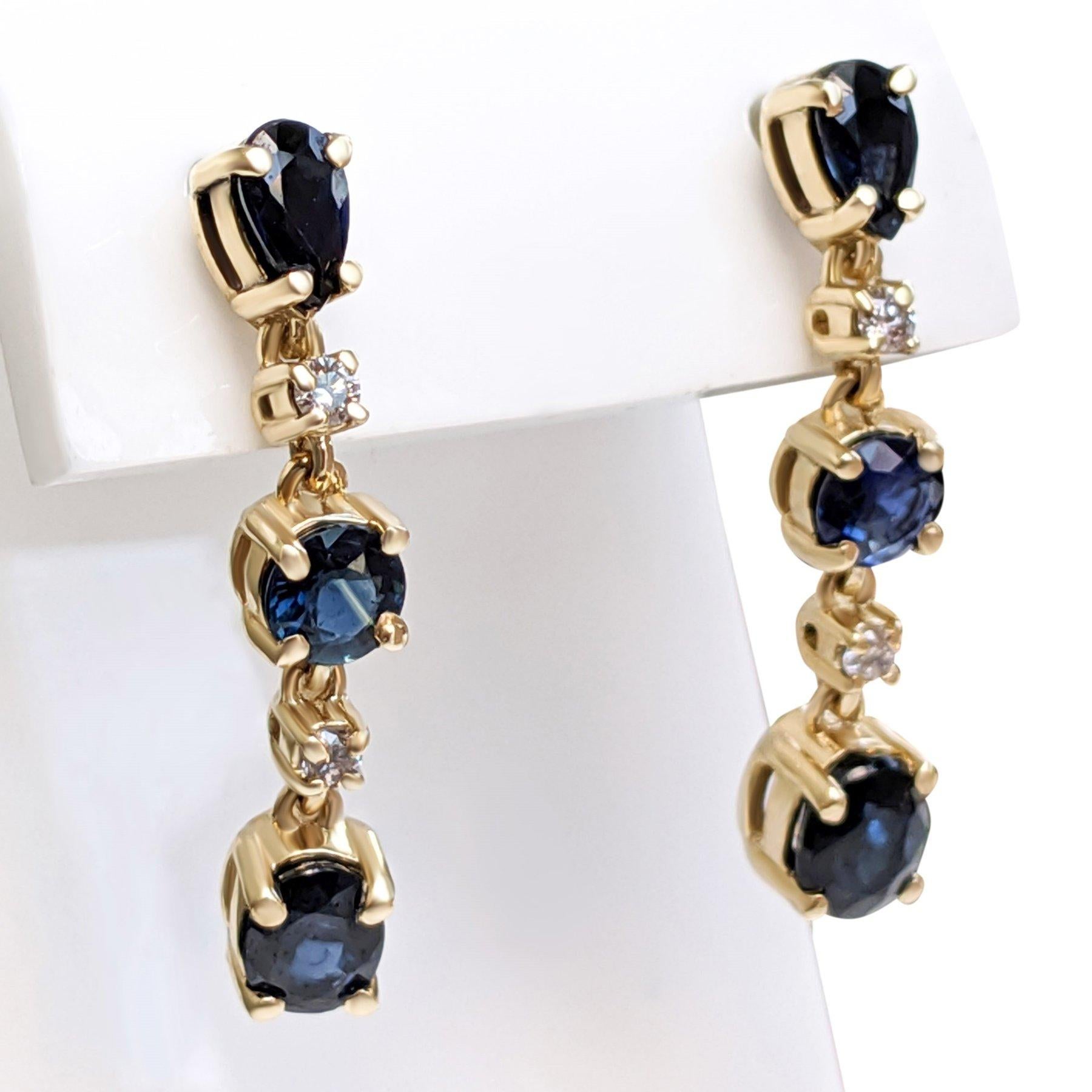 NO RESERVE!  1.50Ct Sapphire & 0.10 Diamonds - 14K Yellow Gold Earrings In New Condition For Sale In Ramat Gan, IL