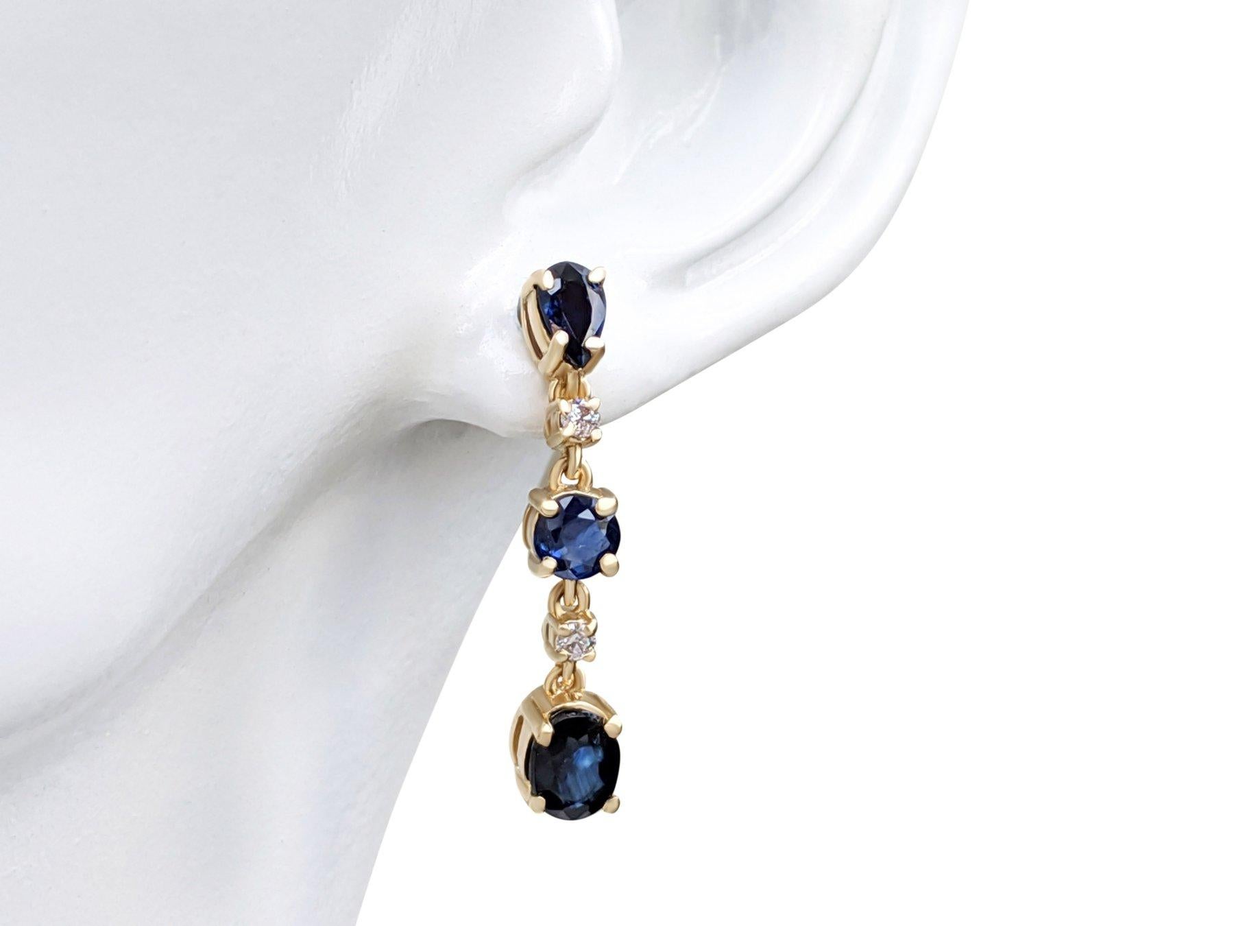 NO RESERVE!  1.50Ct Sapphire & 0.10 Diamonds - 14K Yellow Gold Earrings For Sale 1